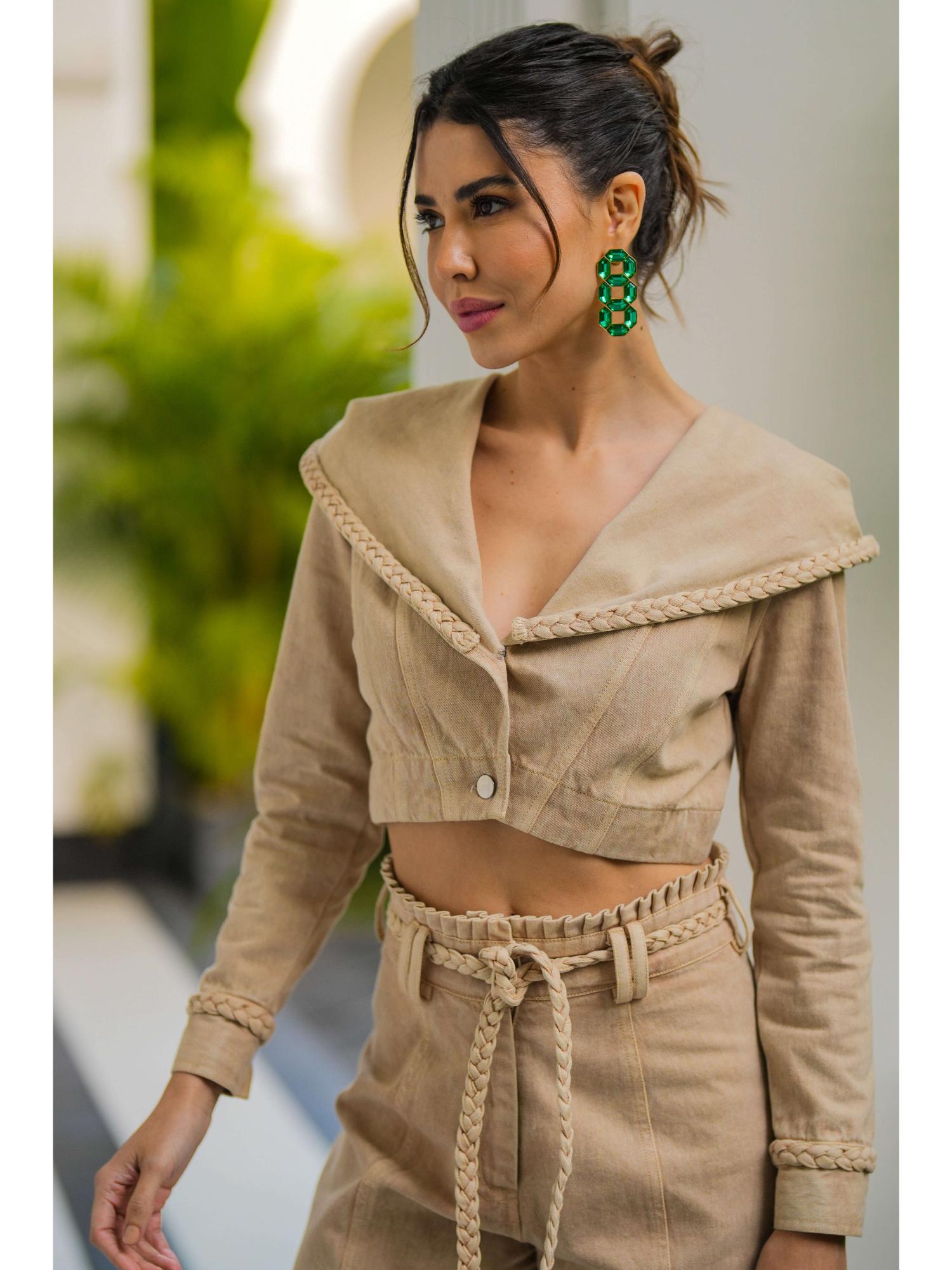 Shilloh Beige Crop Top with Pant