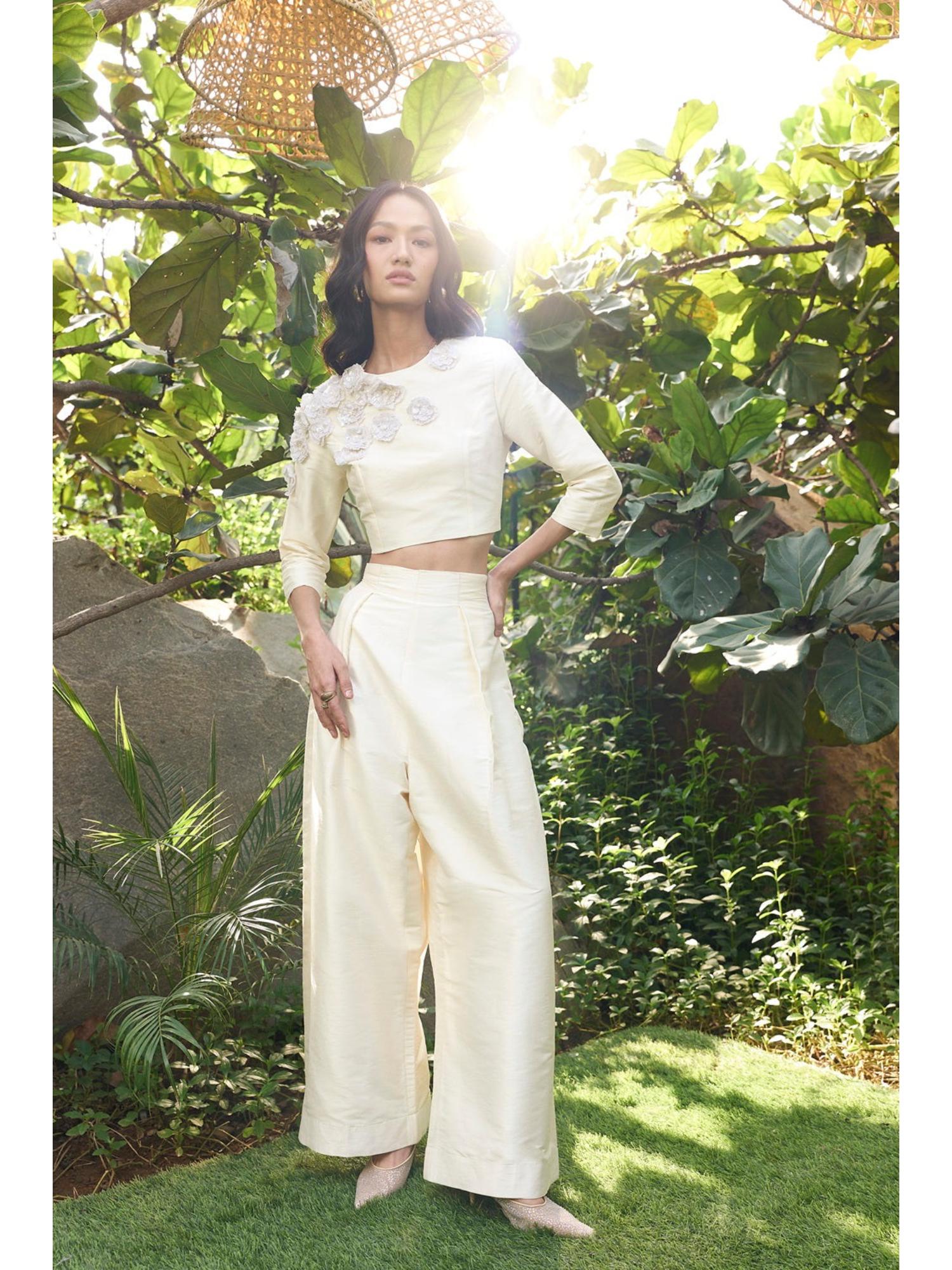 Stella Off White Floral Top with Pant