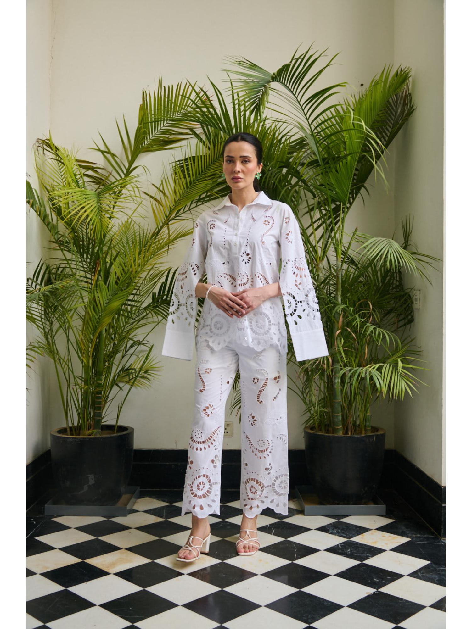 Zila White Cotton Top with Pant