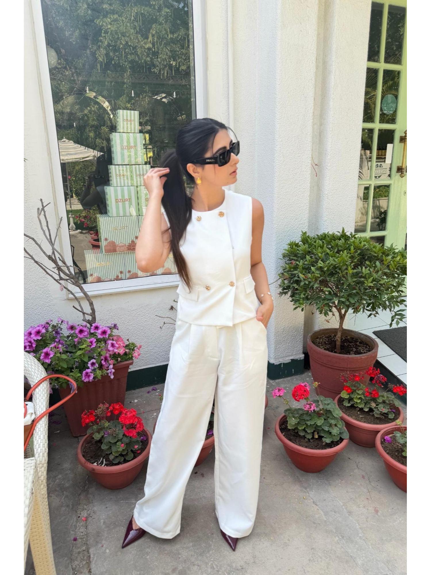 White Signature Double Breasted Top and Pant