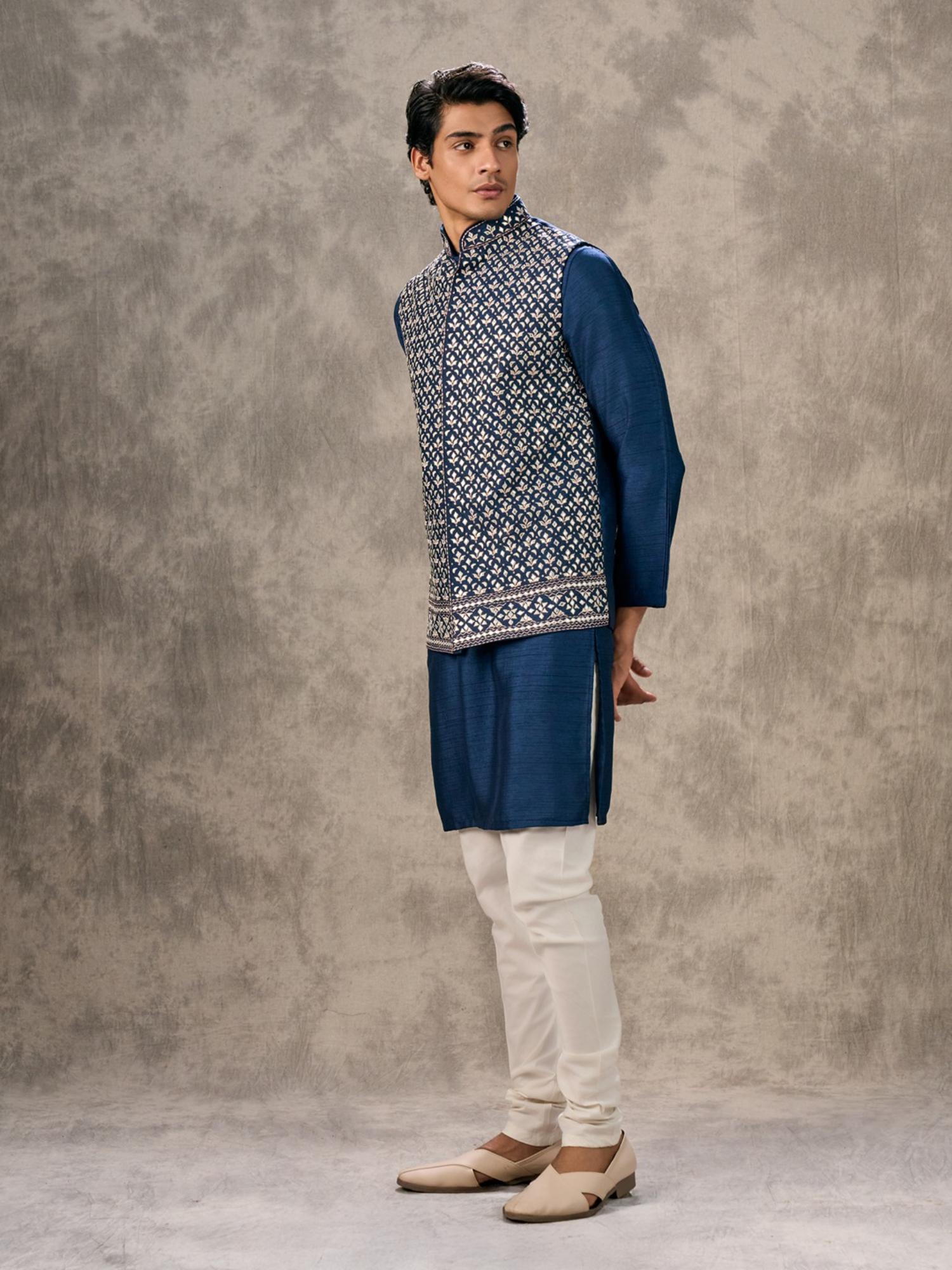 Navy Blue Splendour Kurta with Churidar and Jacket