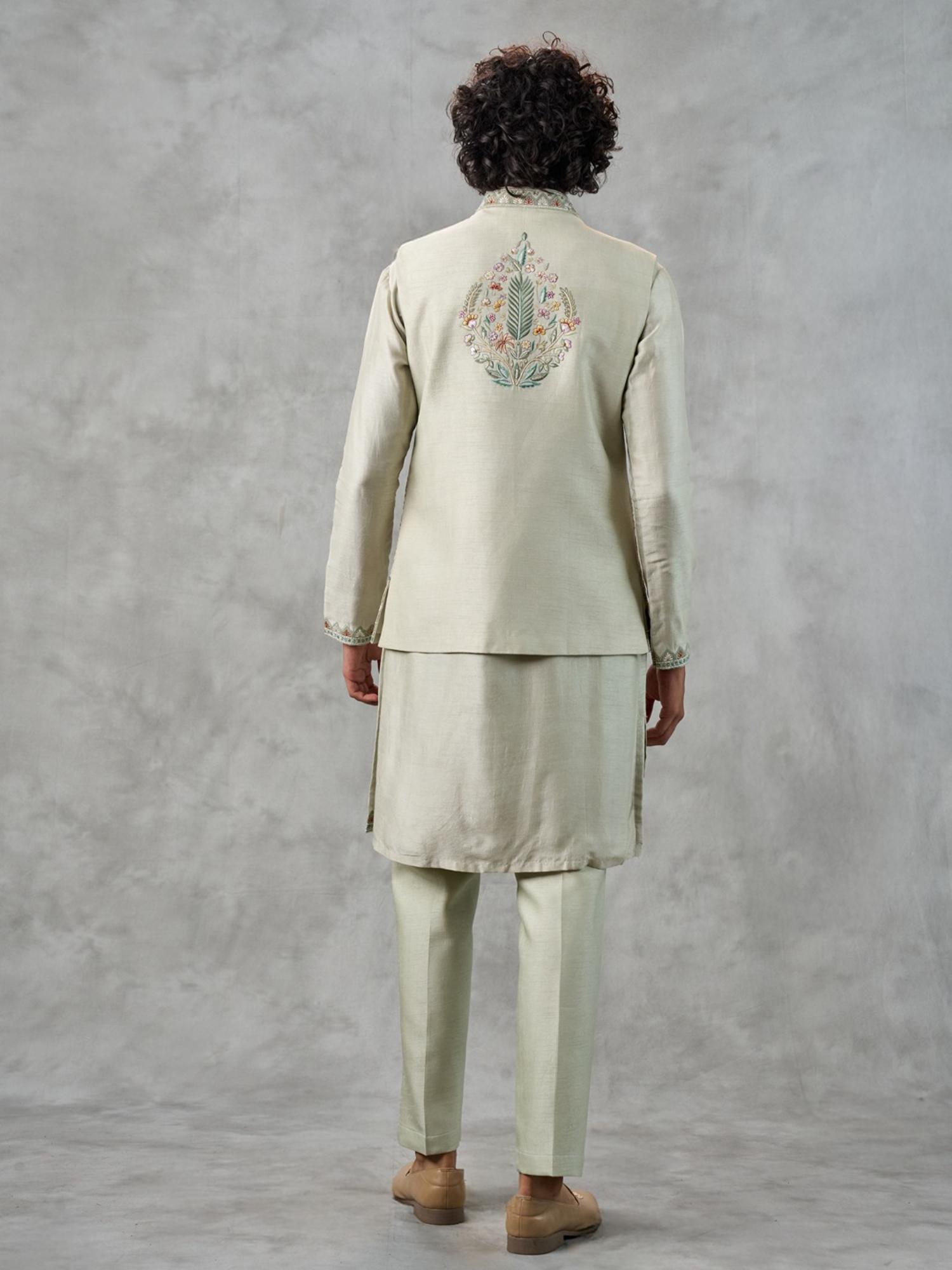 Emerald Elegance Kurta with Trouser and Jacket