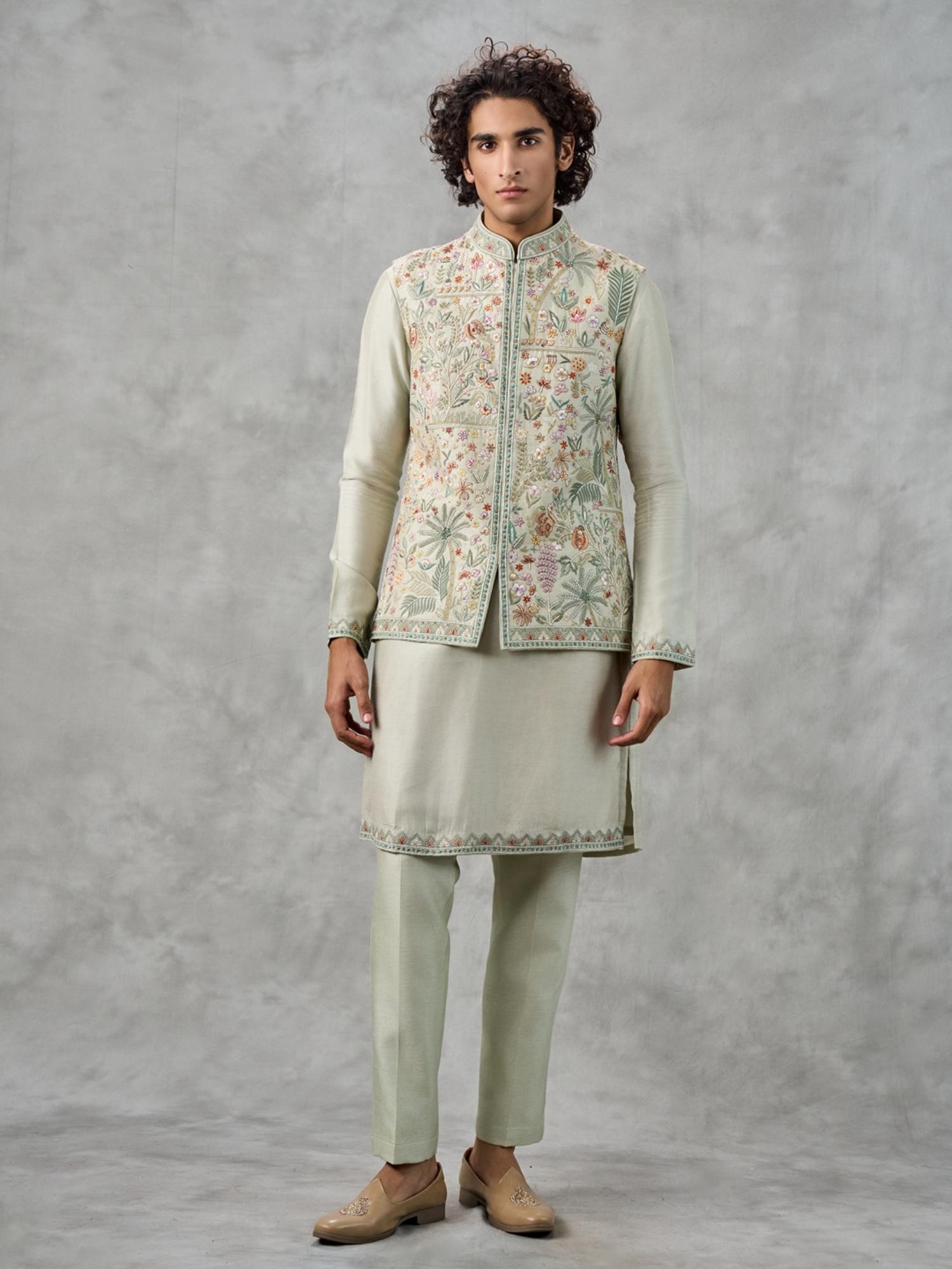 Emerald Elegance Kurta with Trouser and Jacket