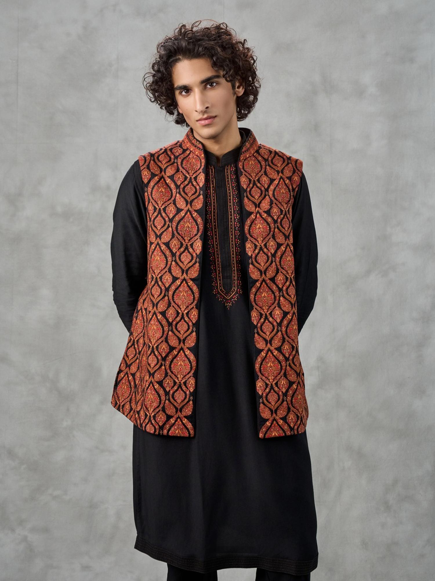 Black Elegance Kurta with Churidar and Jacket