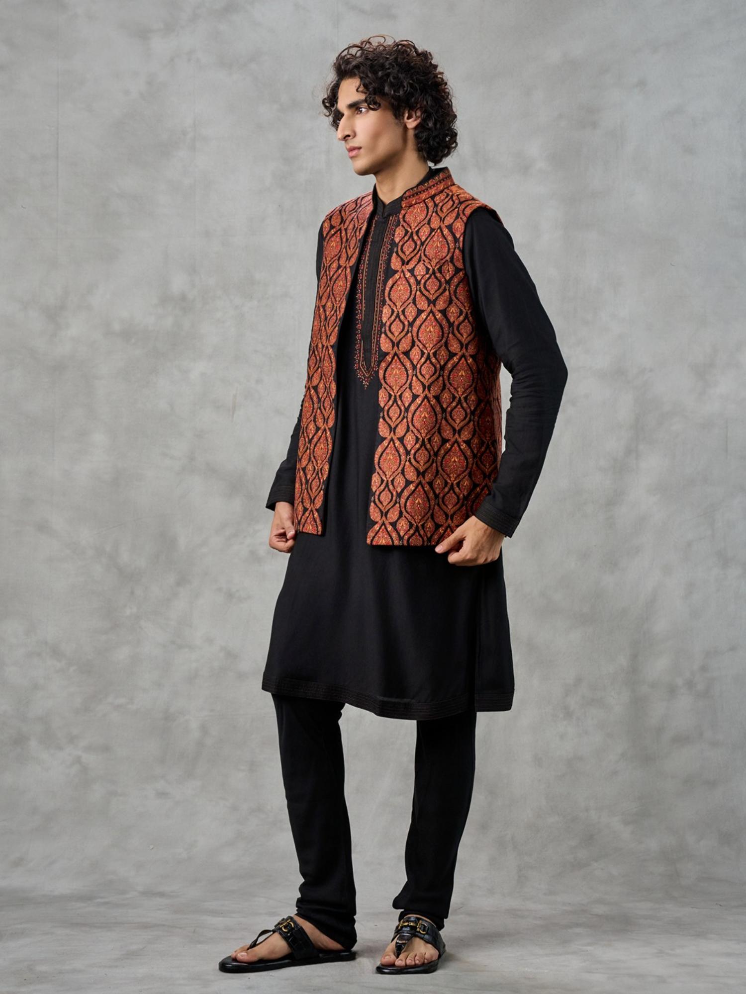 Black Elegance Kurta with Churidar and Jacket