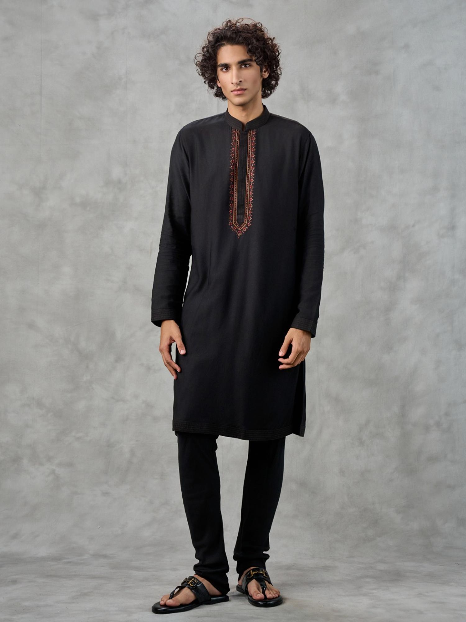 Black Elegance Kurta with Churidar and Jacket