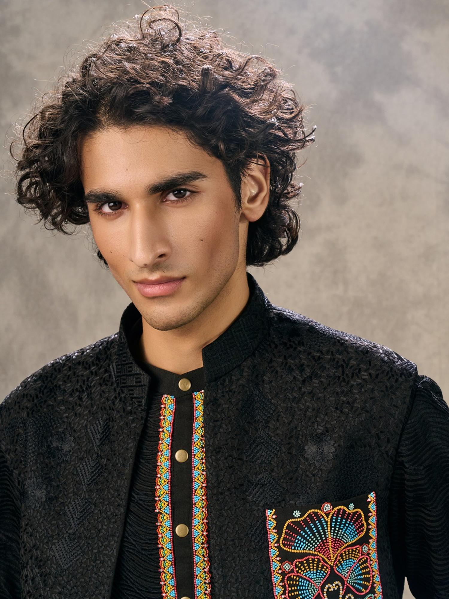 Lustrous Black Kurta with Trouser and Jacket