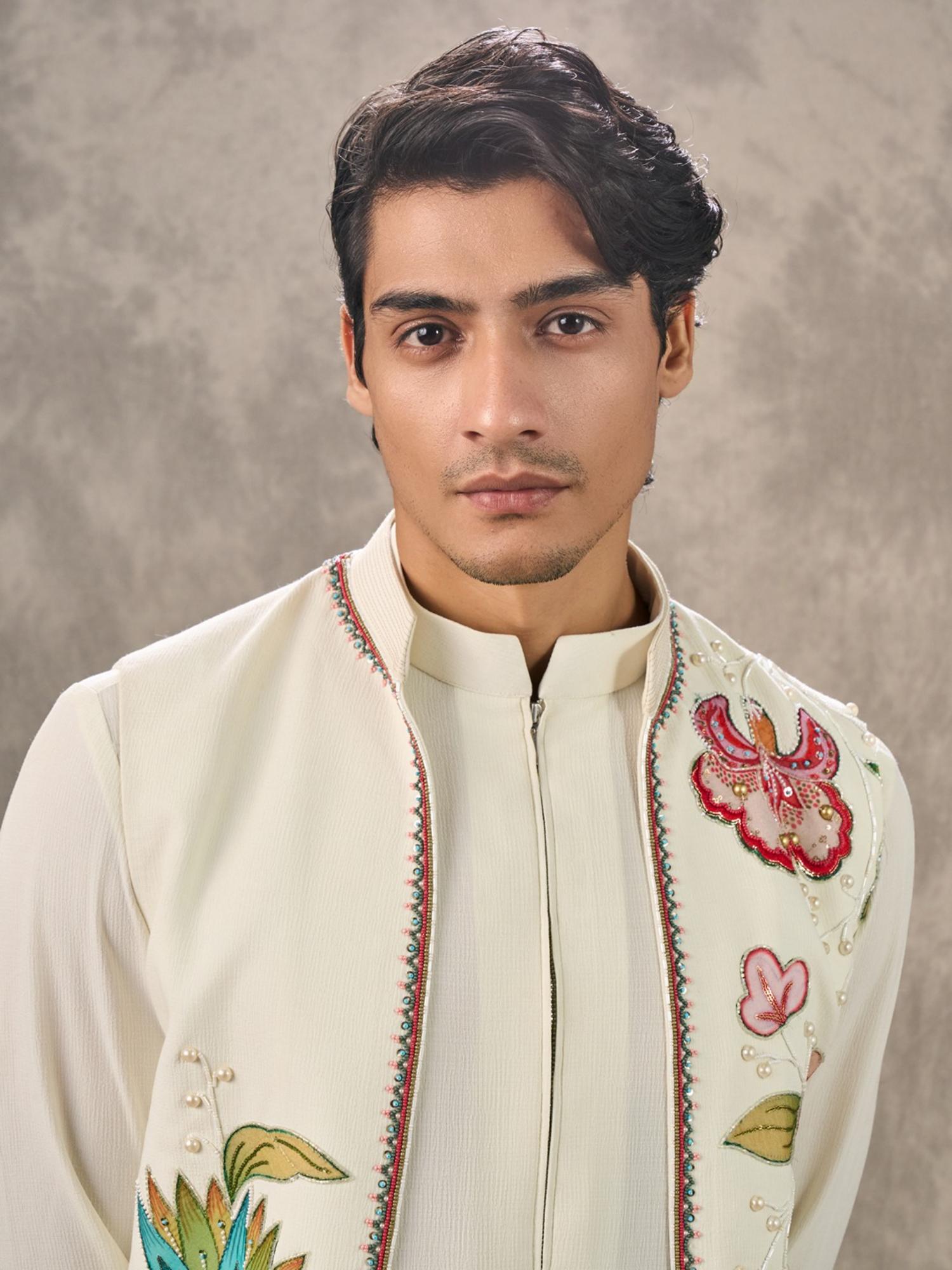 Cream Symphony Kurta with Trouser and Jacket