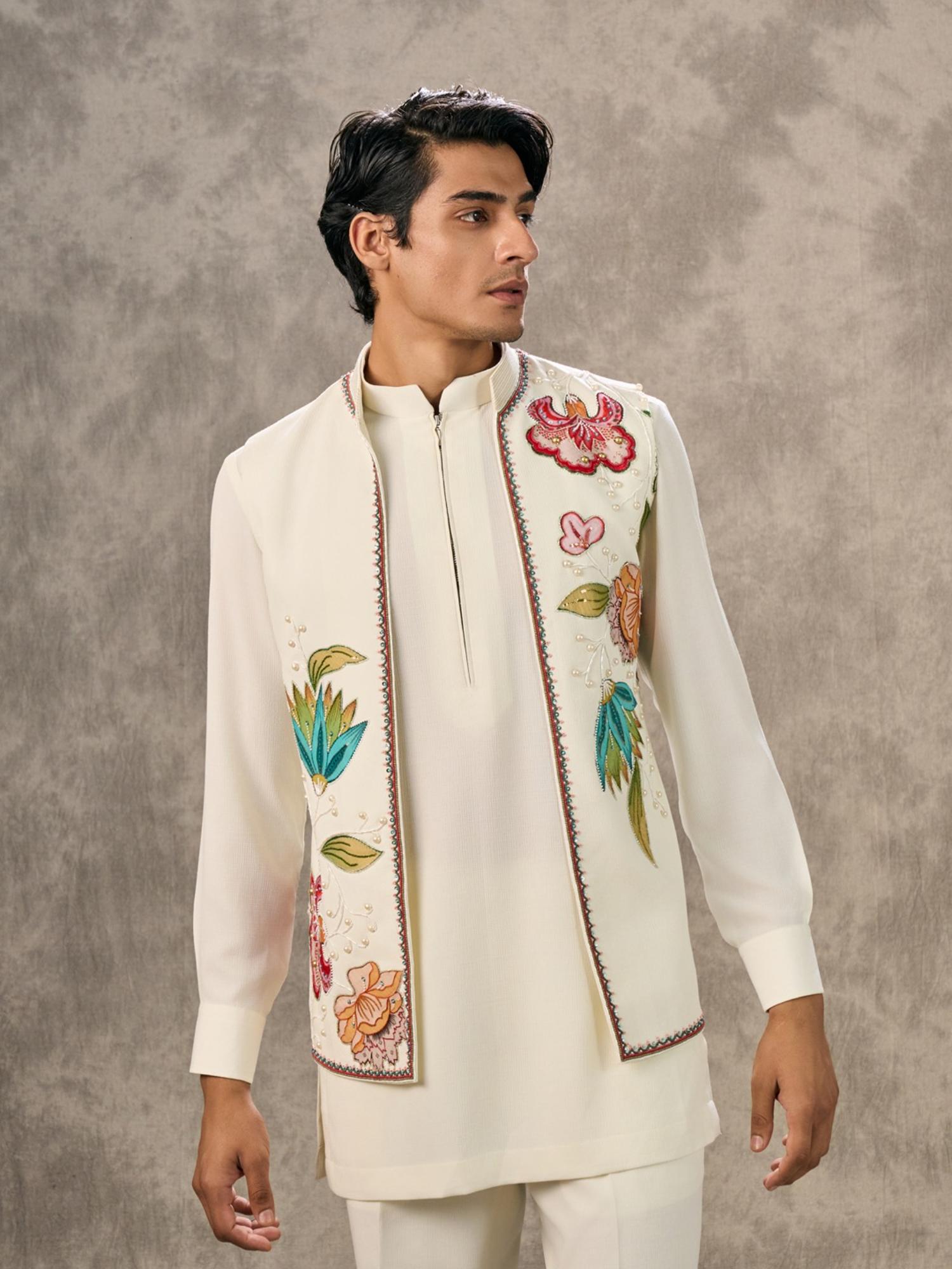 Cream Symphony Kurta with Trouser and Jacket