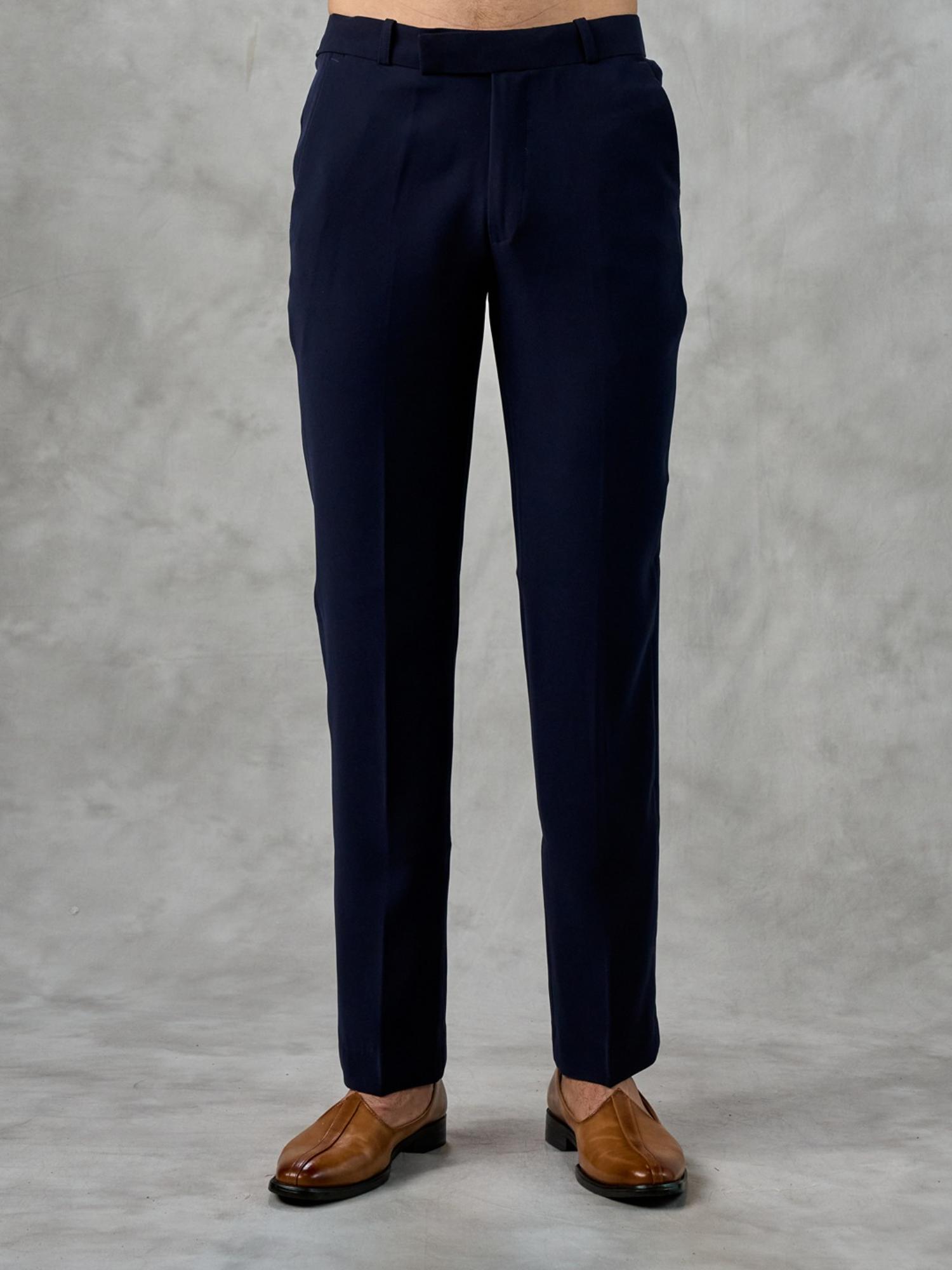 Navy Blue Blended Viscose Kurta with Trouser and Jacket