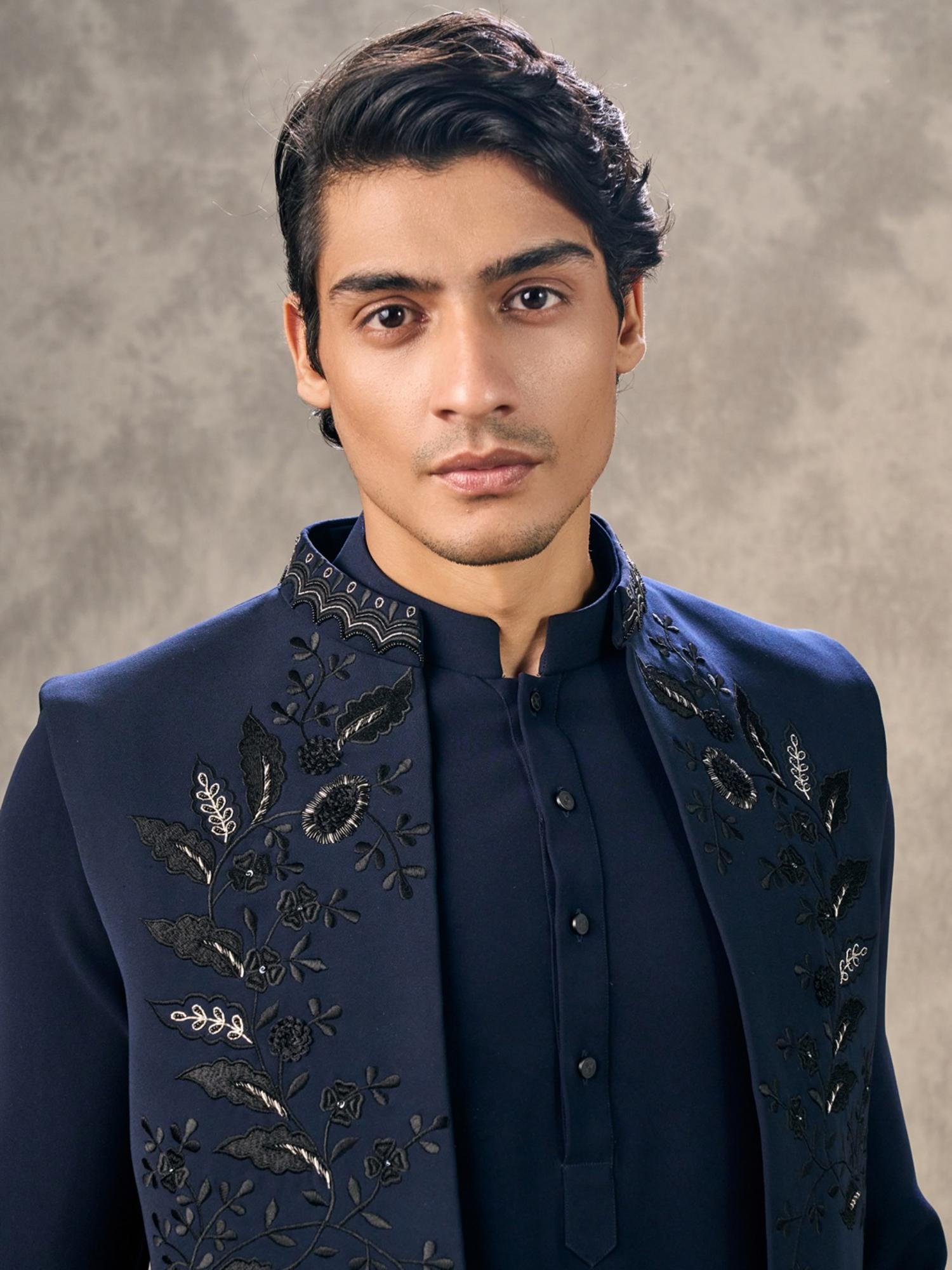 Navy Blue Royal Elegance Kurta with Trouser and Jacket