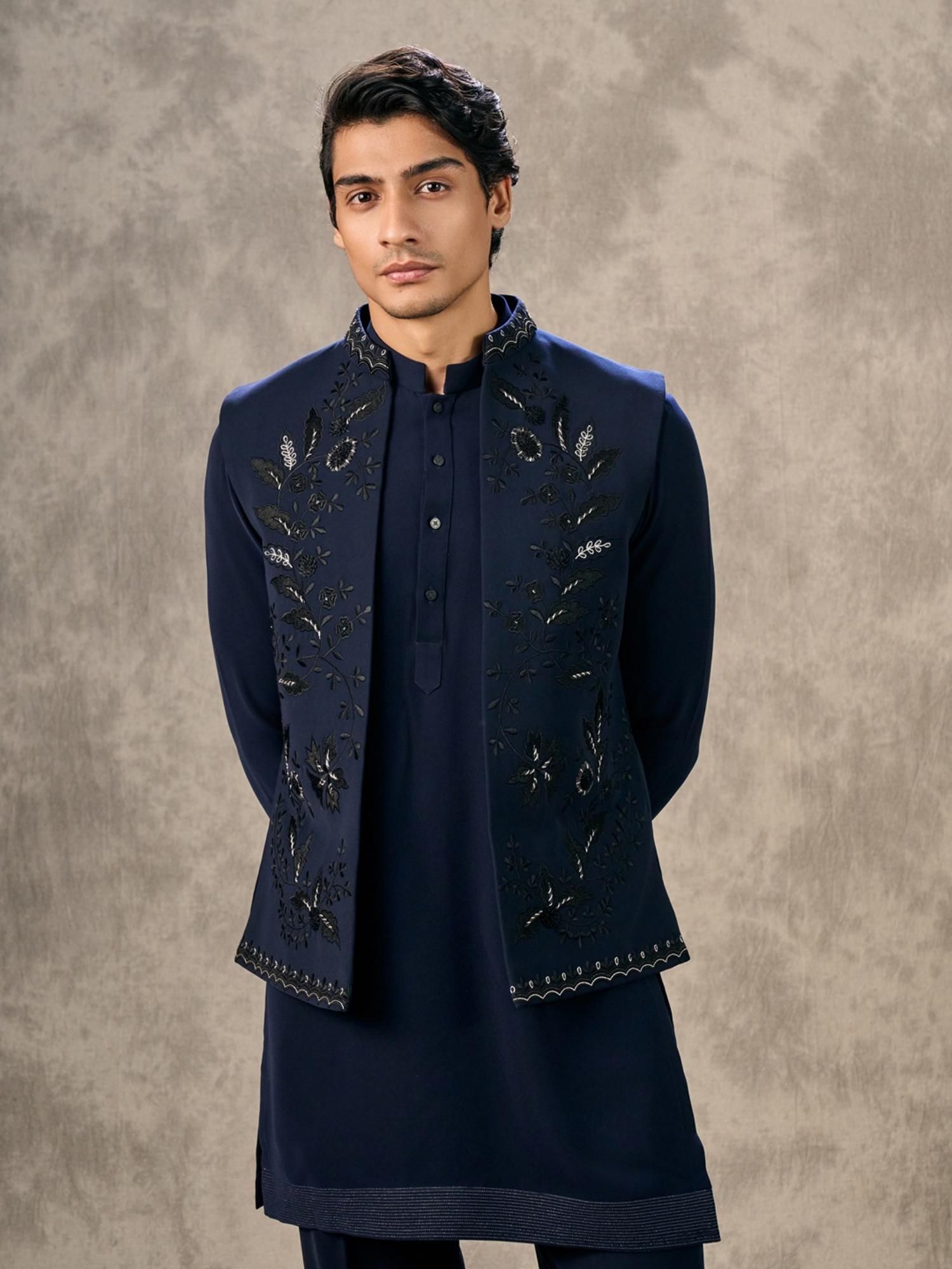Navy Blue Royal Elegance Kurta with Trouser and Jacket