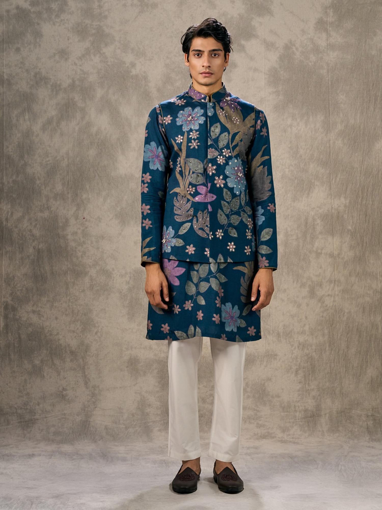Navy Blue Charm Kurta with Trouser and Jacket