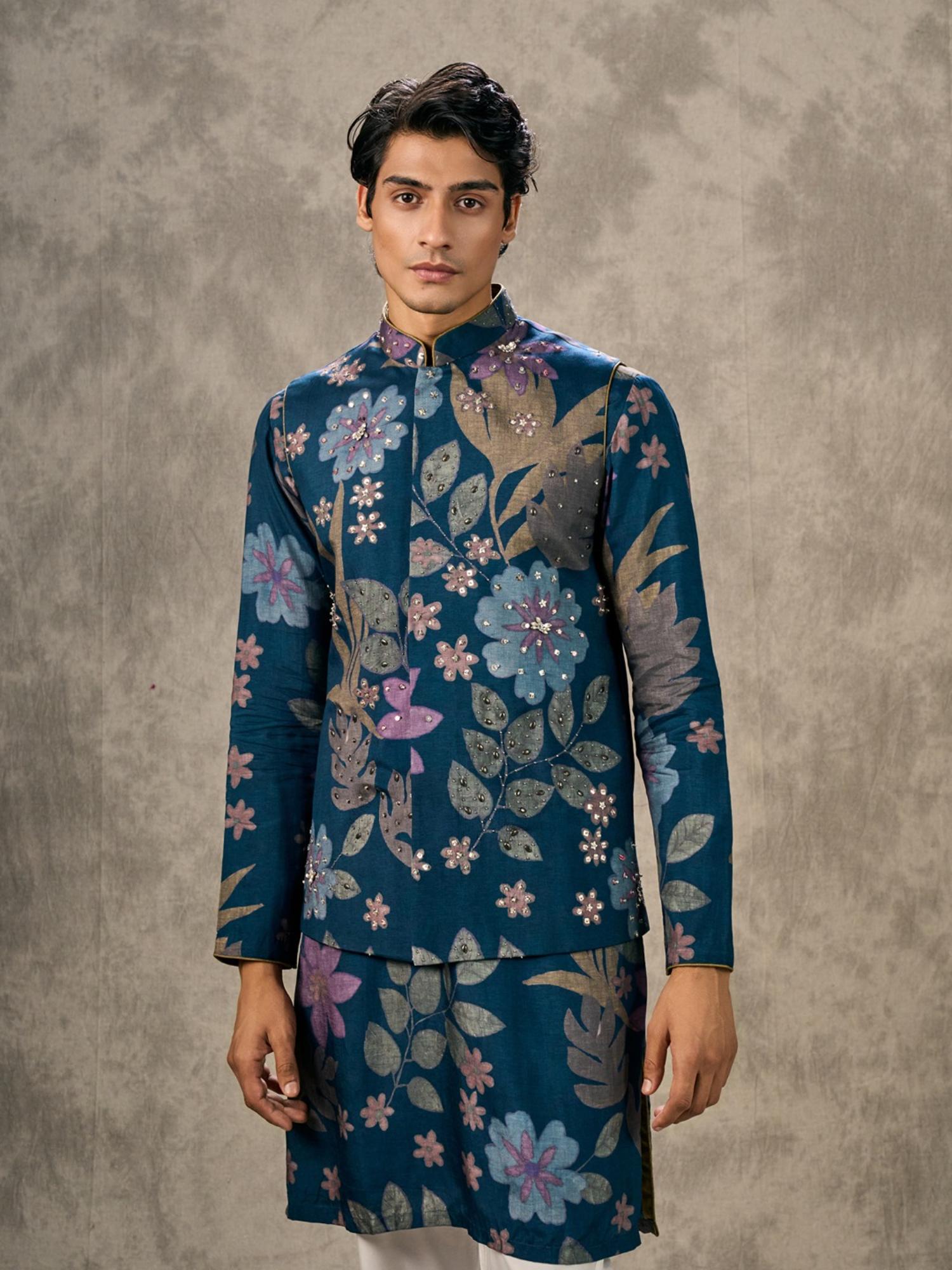 Navy Blue Charm Kurta with Trouser and Jacket
