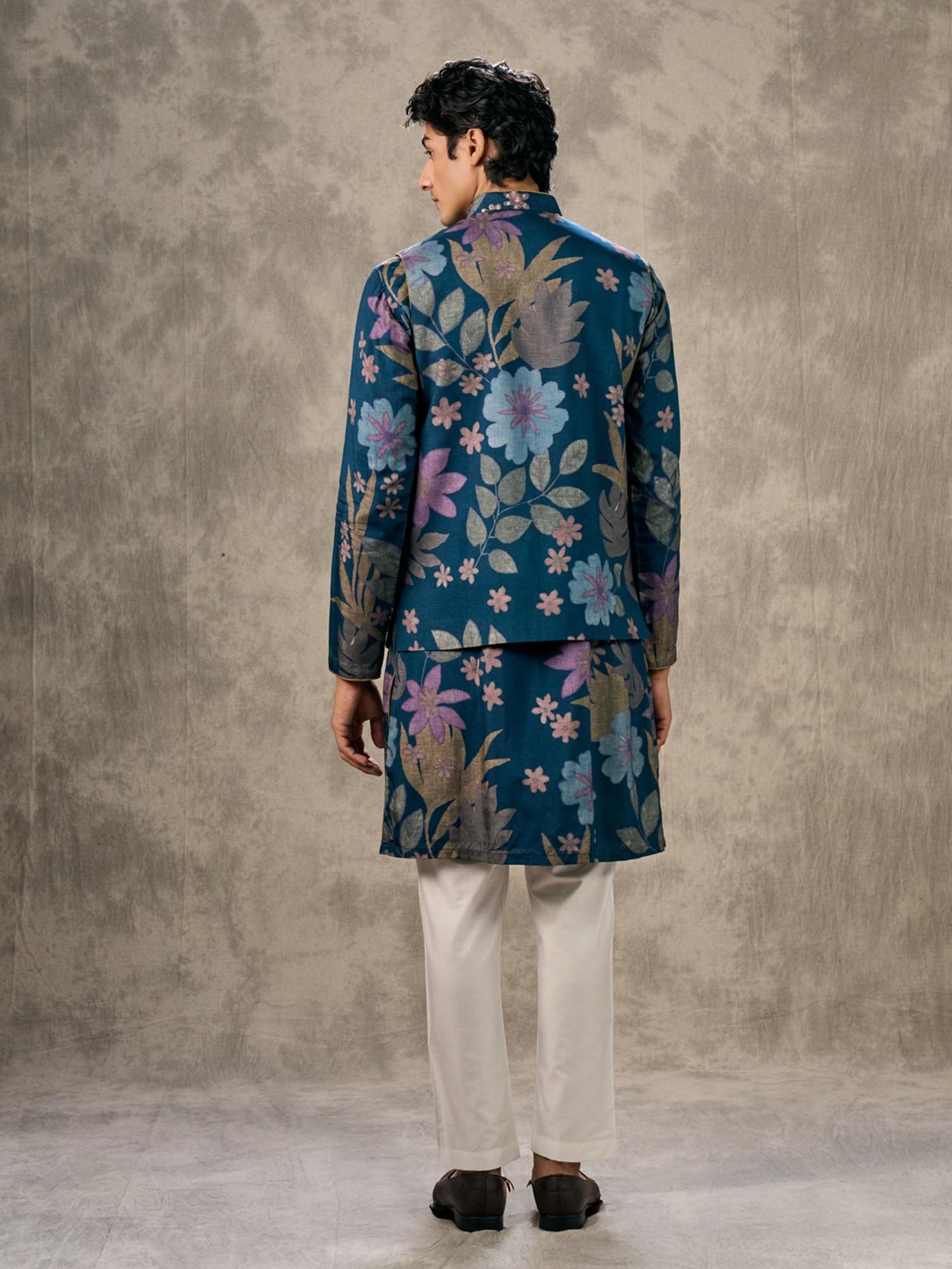 Navy Blue Charm Kurta with Trouser and Jacket