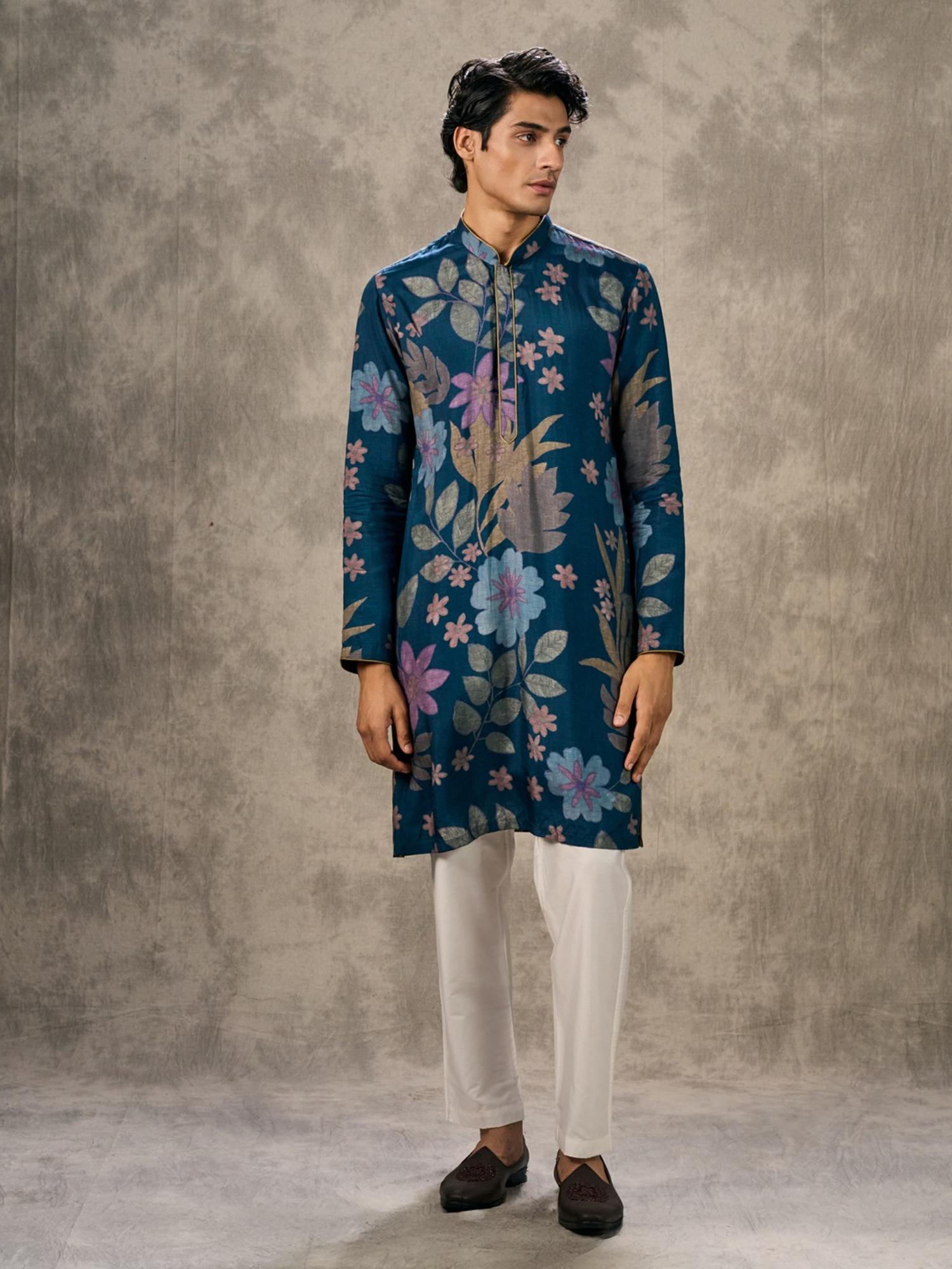 Navy Blue Charm Kurta with Trouser and Jacket
