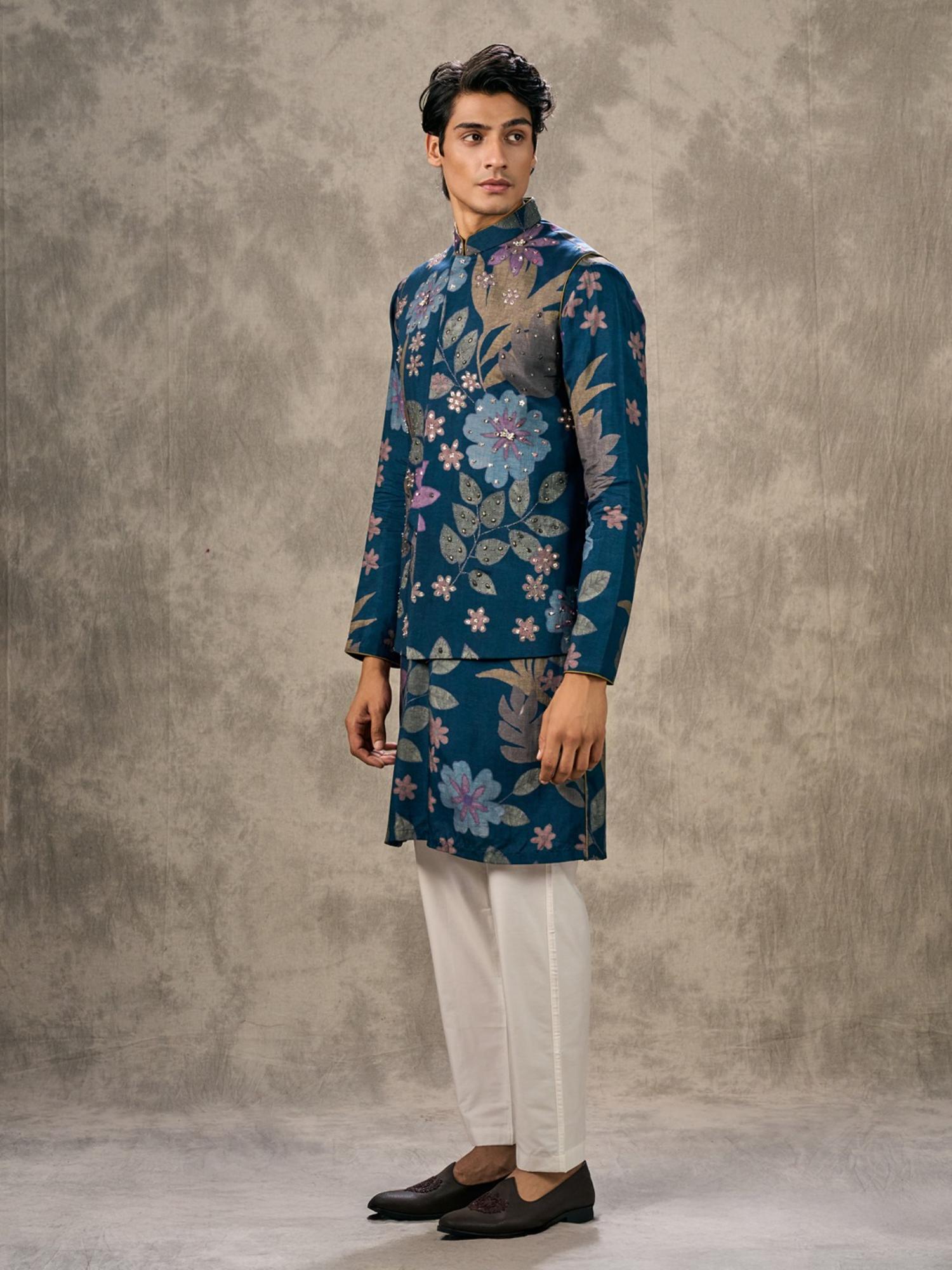 Navy Blue Charm Kurta with Trouser and Jacket