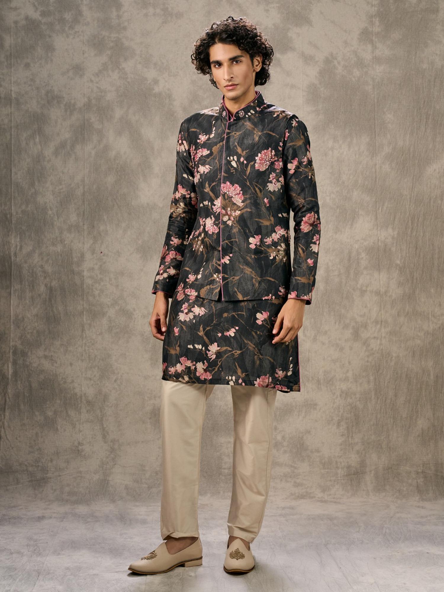 Black Elegance Kurta with Trouser and Jacket