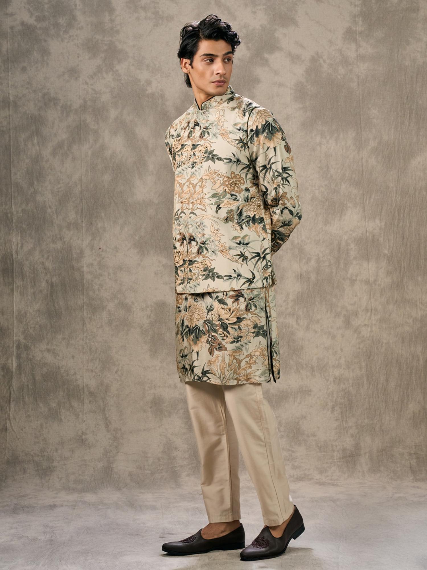 Cream Elegance Kurta with Trouser and Jacket