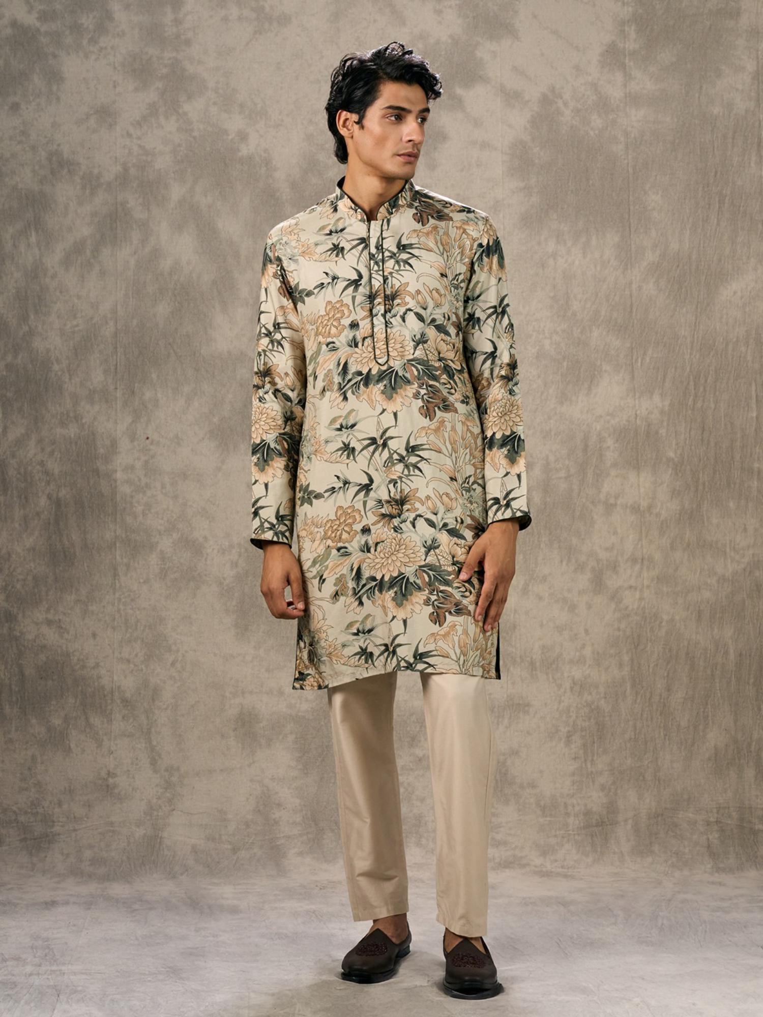 Cream Elegance Kurta with Trouser and Jacket
