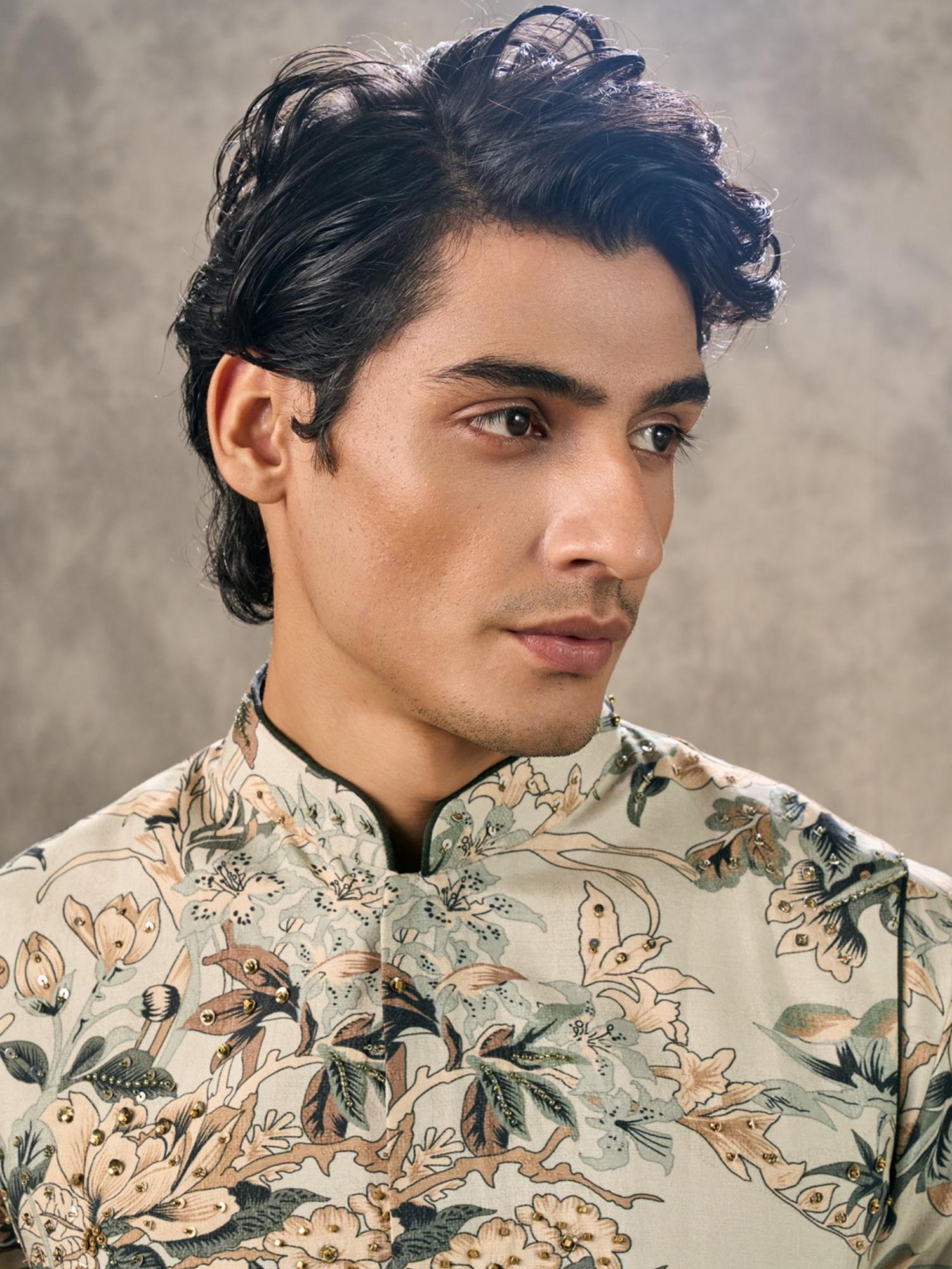 Cream Elegance Kurta with Trouser and Jacket