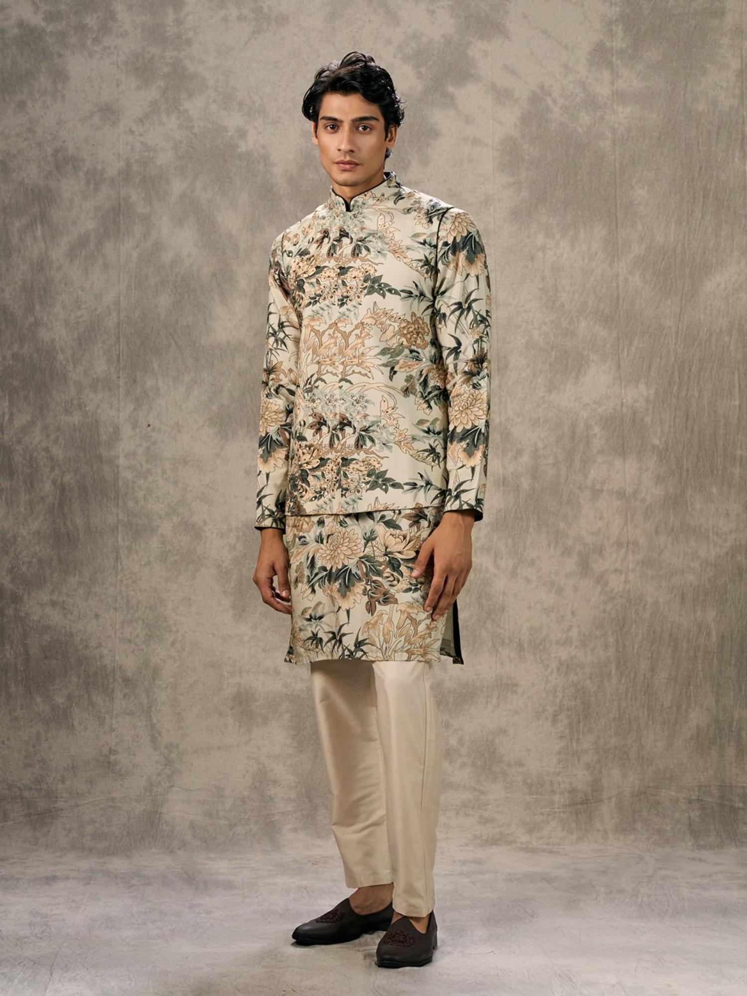 Cream Elegance Kurta with Trouser and Jacket