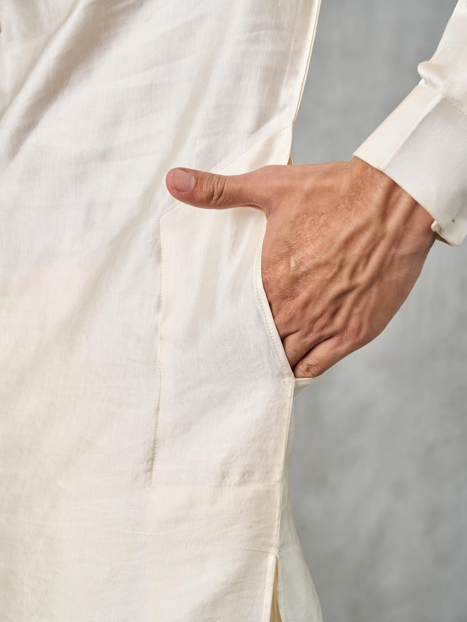 Cream Satin Kurta with Trouser and Jacket