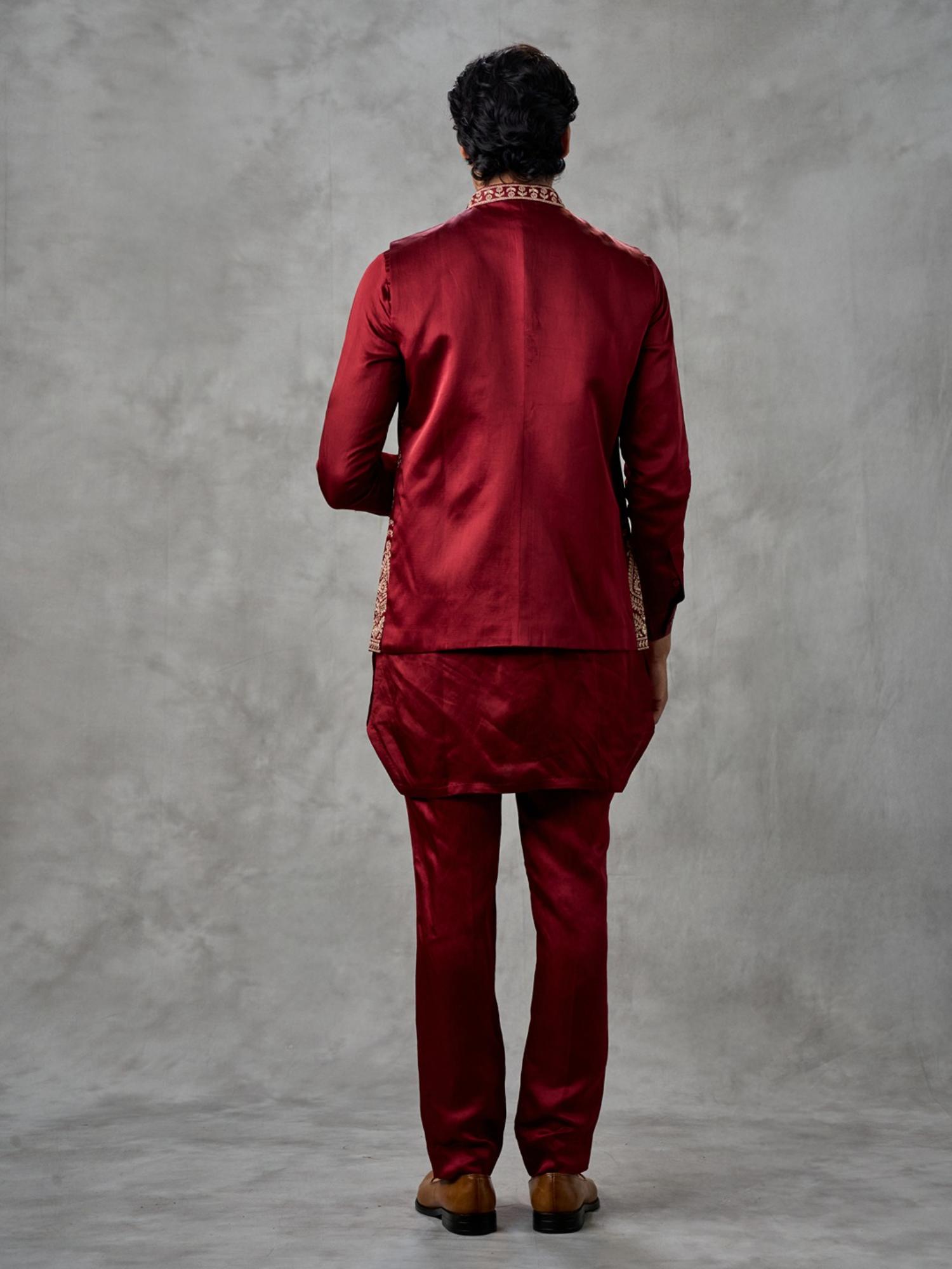 Maroon Majesty Kurta with Pant and Jacket