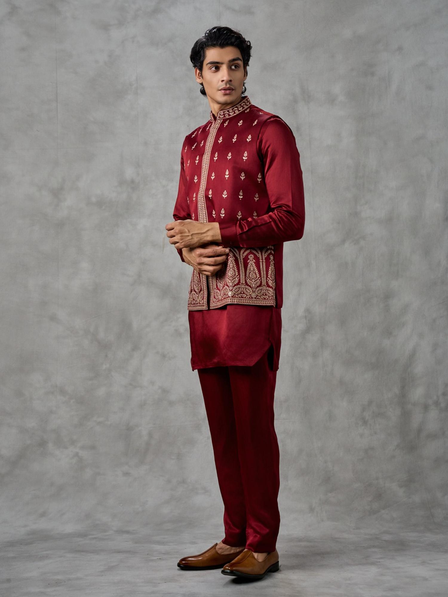 Maroon Majesty Kurta with Pant and Jacket