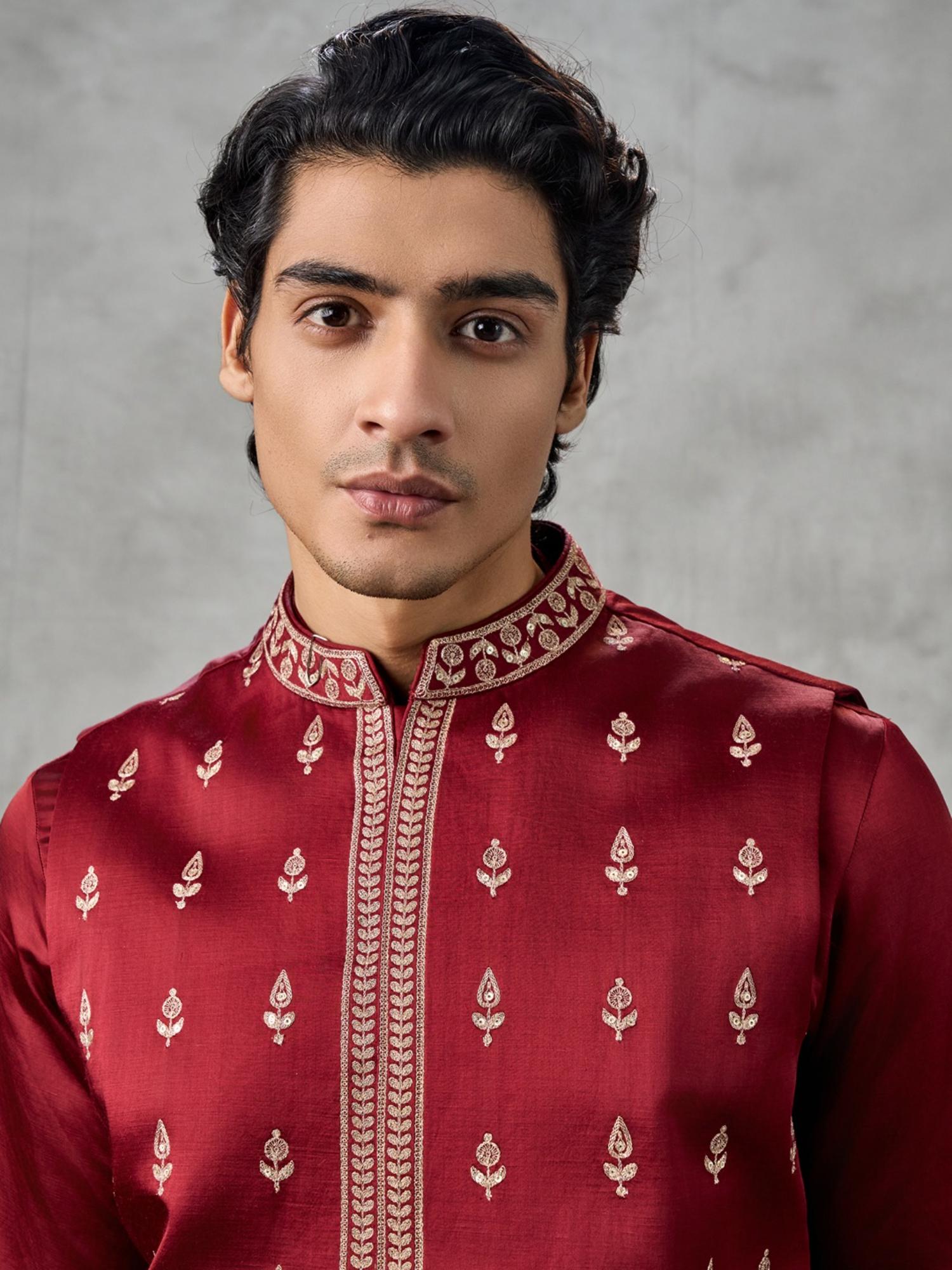 Maroon Majesty Kurta with Pant and Jacket
