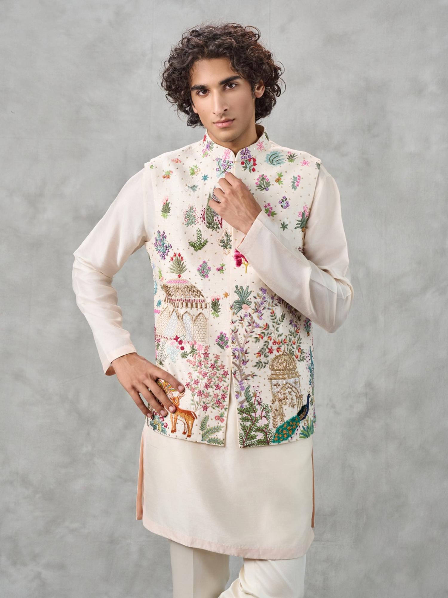 Elegant Cream Kurta with Pant and Jacket