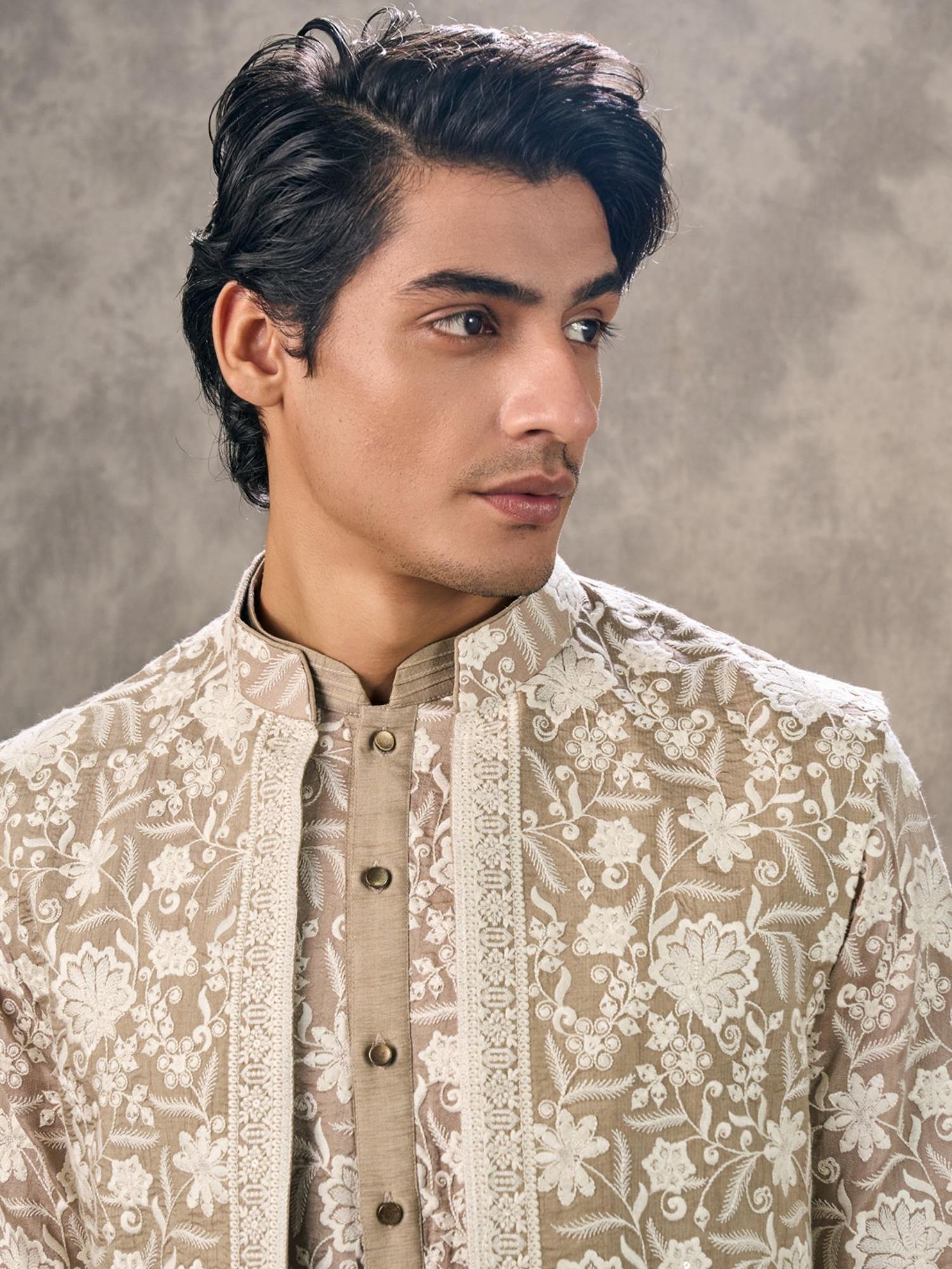 Walnut Toned Kurta with Trouser and Jacket