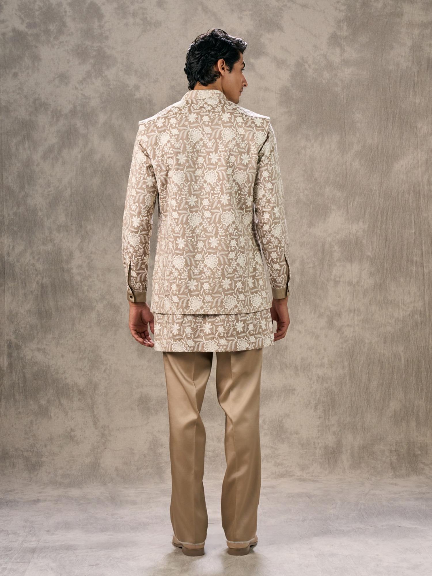 Walnut Toned Kurta with Trouser and Jacket
