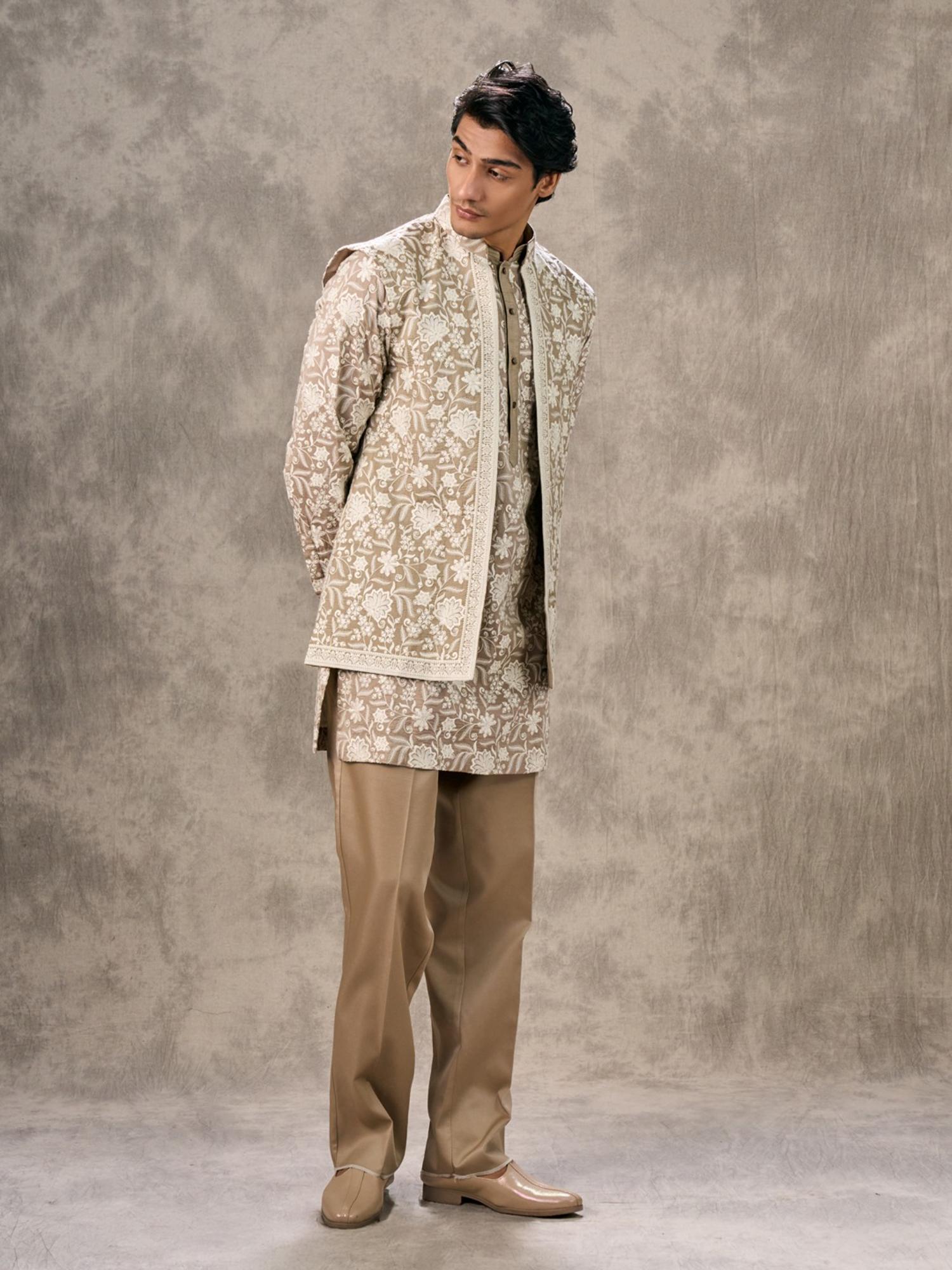 Walnut Toned Kurta with Trouser and Jacket
