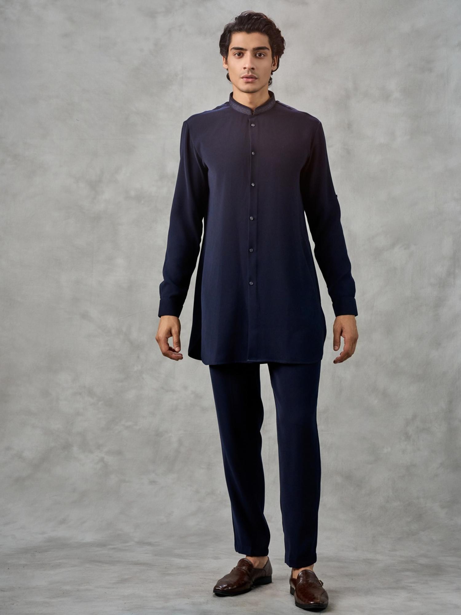 Navy Blue Elegance Kurta with Pant and Jacket