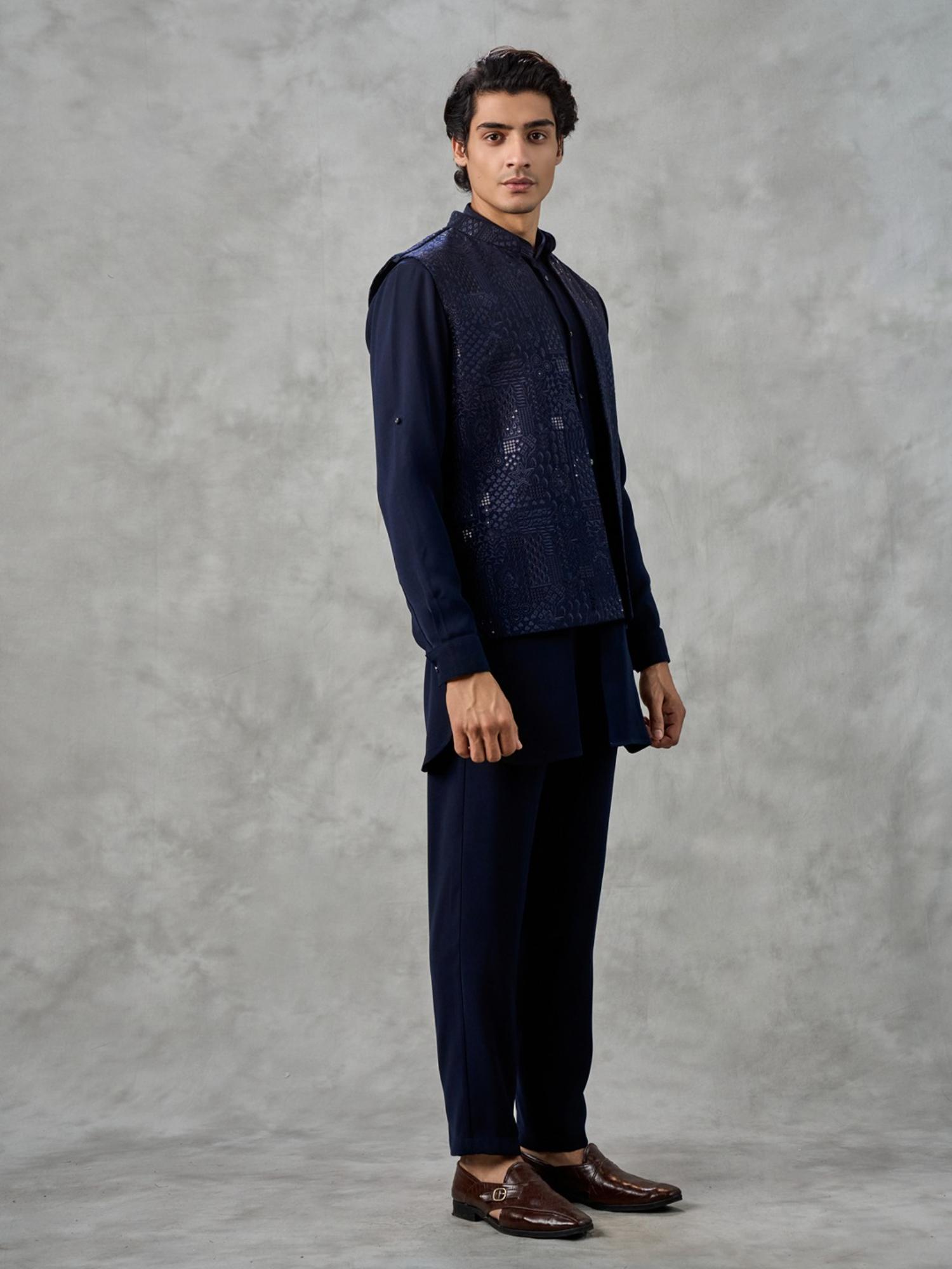 Navy Blue Elegance Kurta with Pant and Jacket
