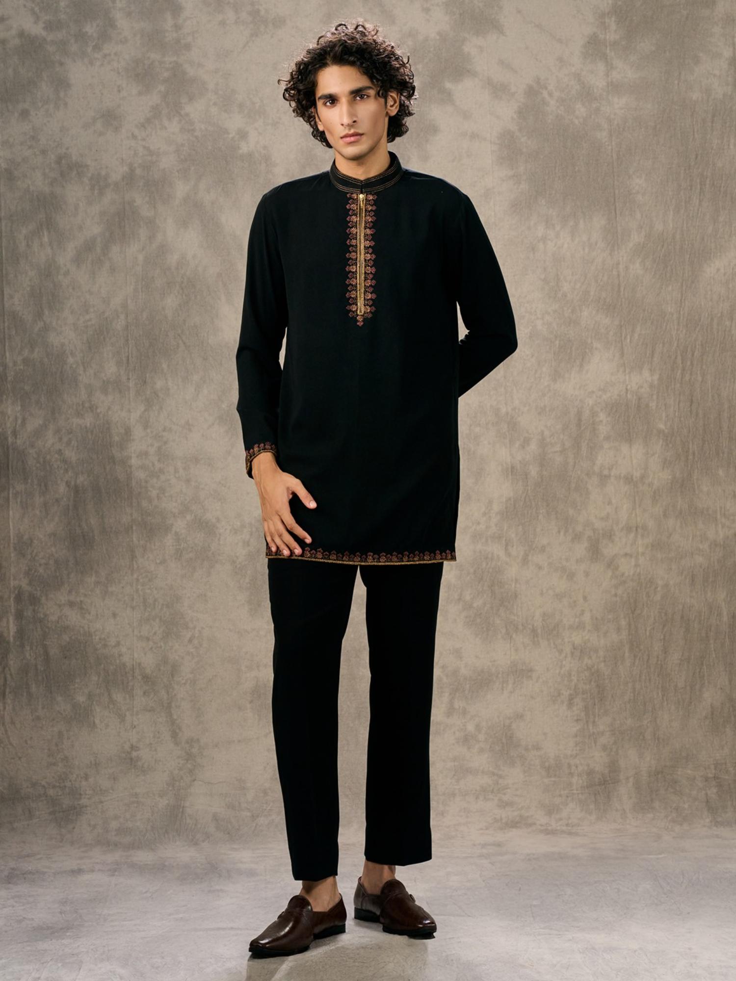 Black Enigmatic Ensemble Kurta with Trouser and Jacket