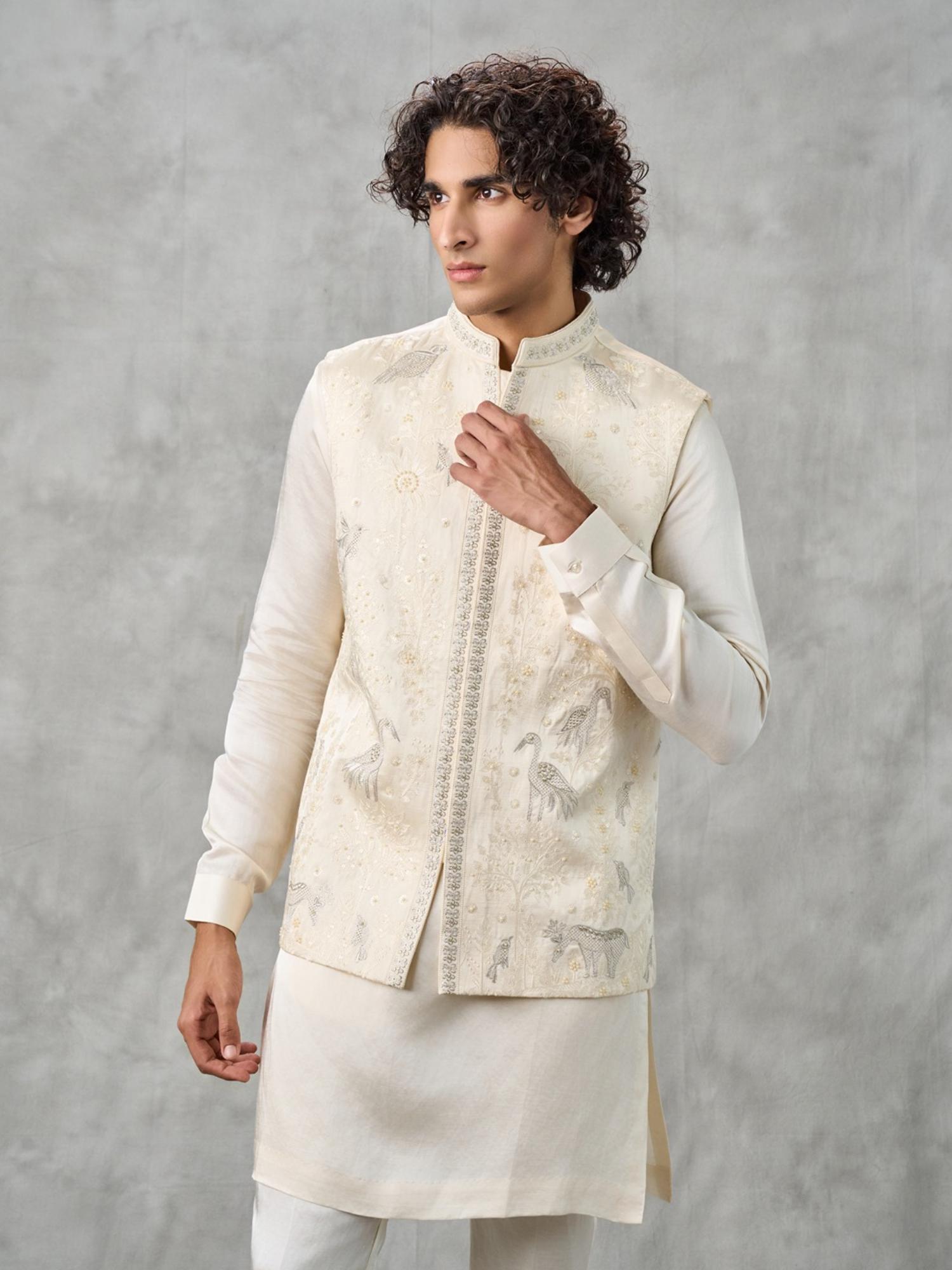 Cream Glory Kurta with Trouser and Jacket