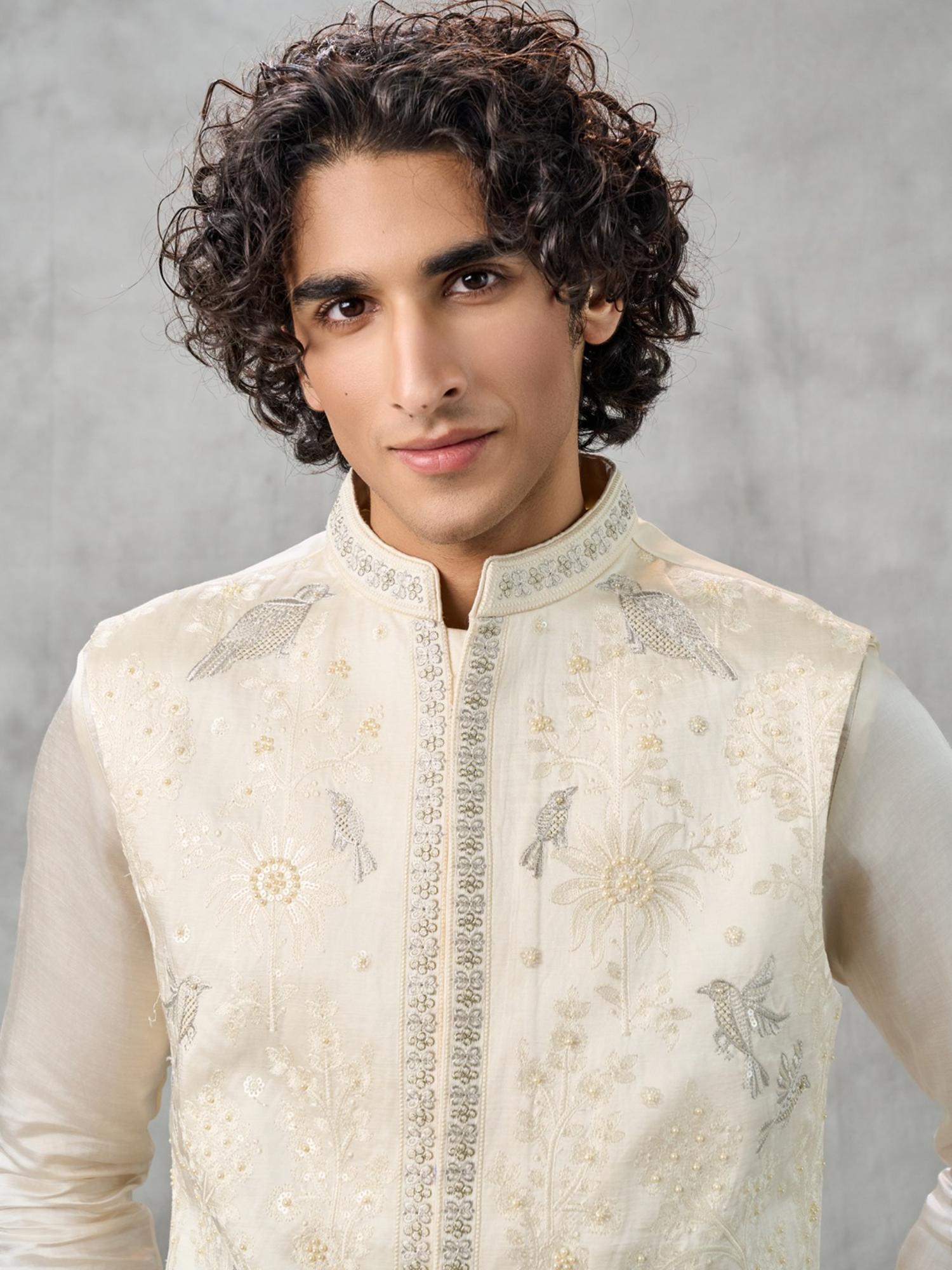 Cream Glory Kurta with Trouser and Jacket