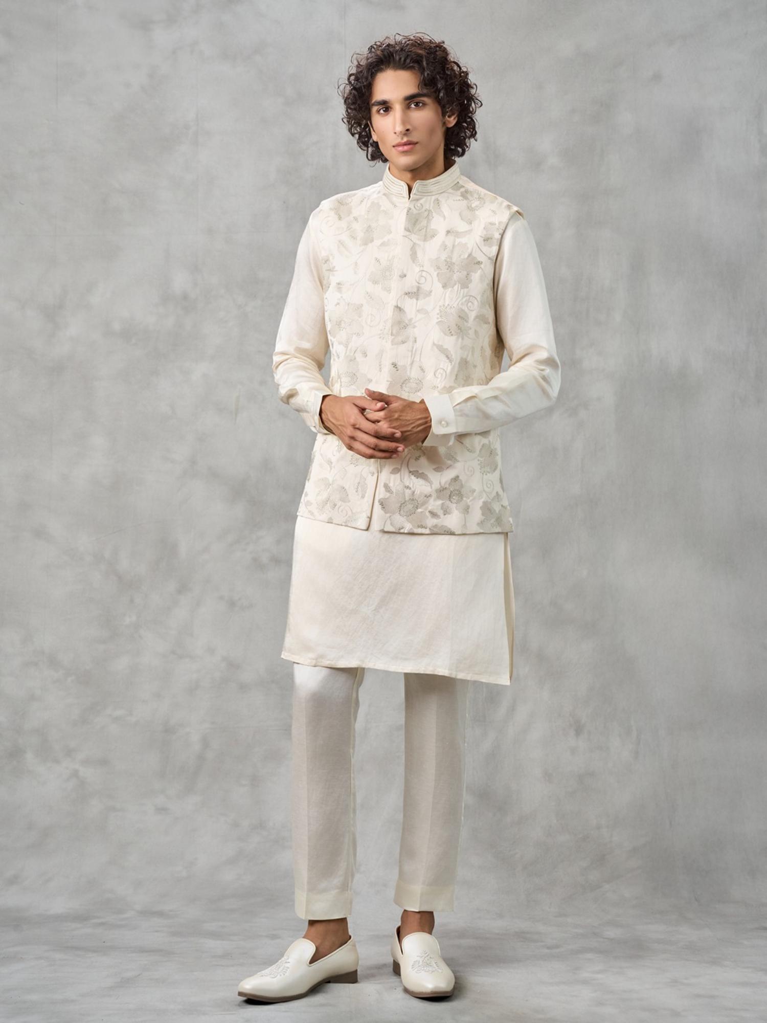Cream Opulence Kurta with Trouser and Jacket