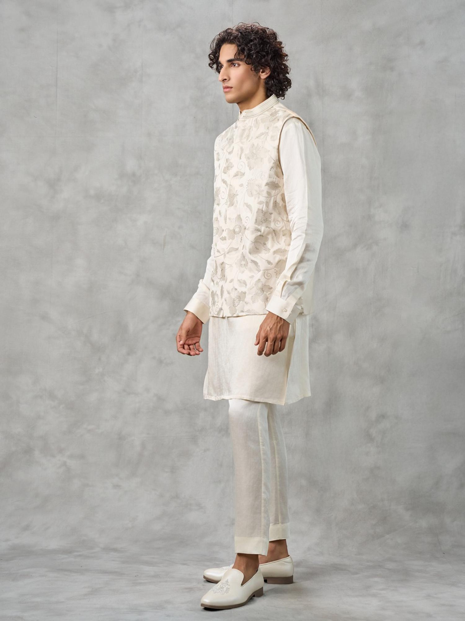 Cream Opulence Kurta with Trouser and Jacket
