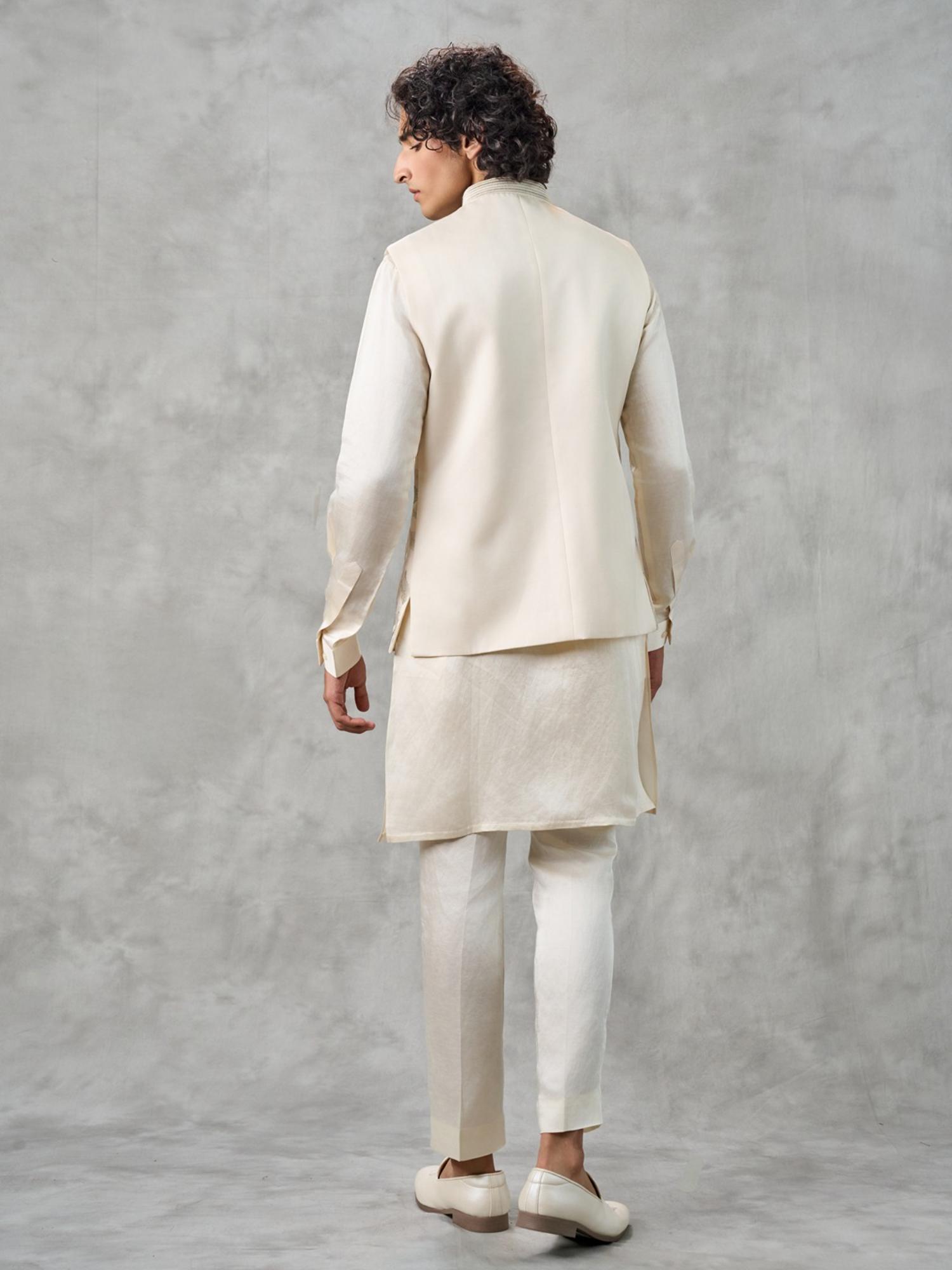 Cream Opulence Kurta with Trouser and Jacket