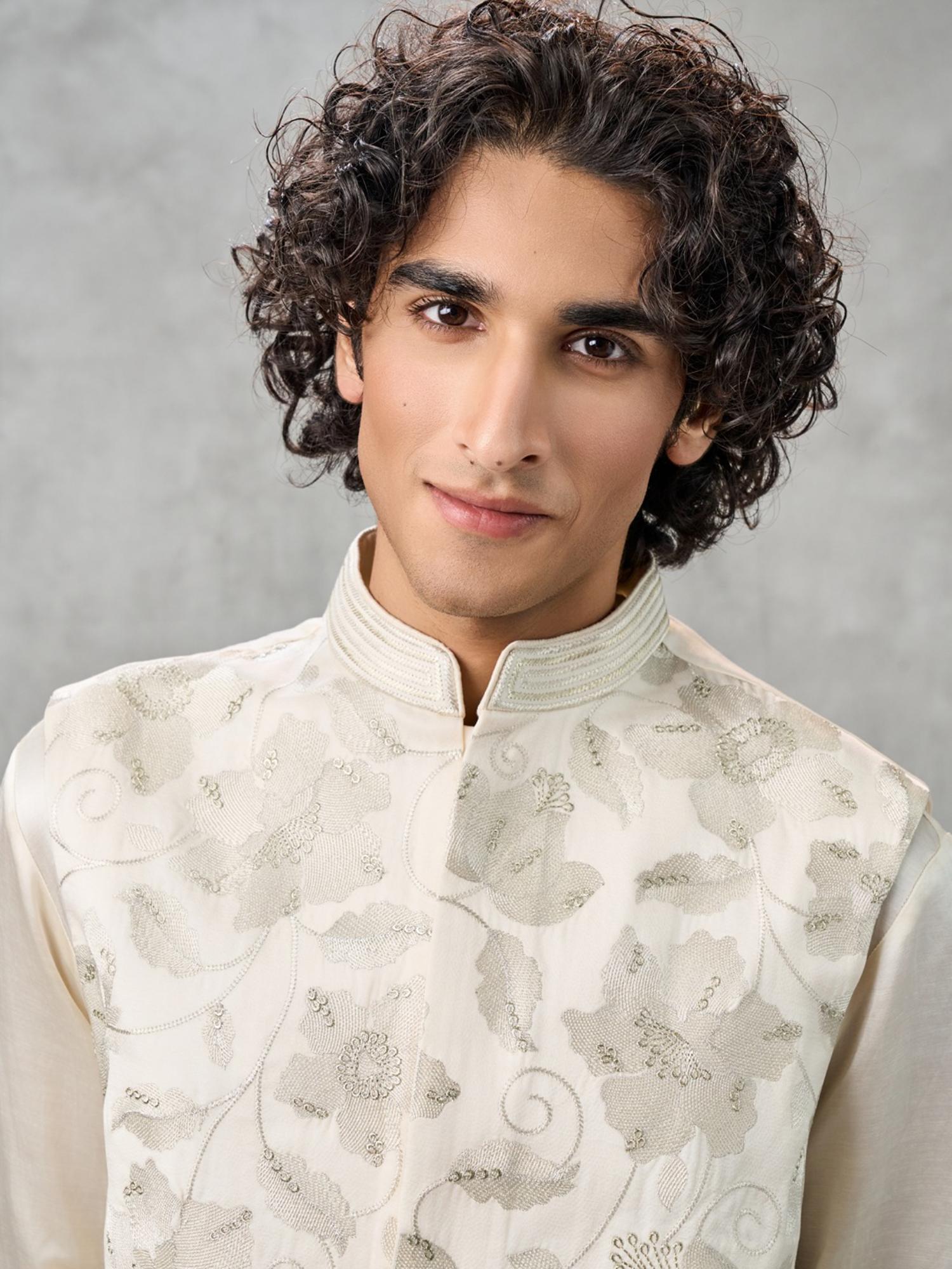 Cream Opulence Kurta with Trouser and Jacket