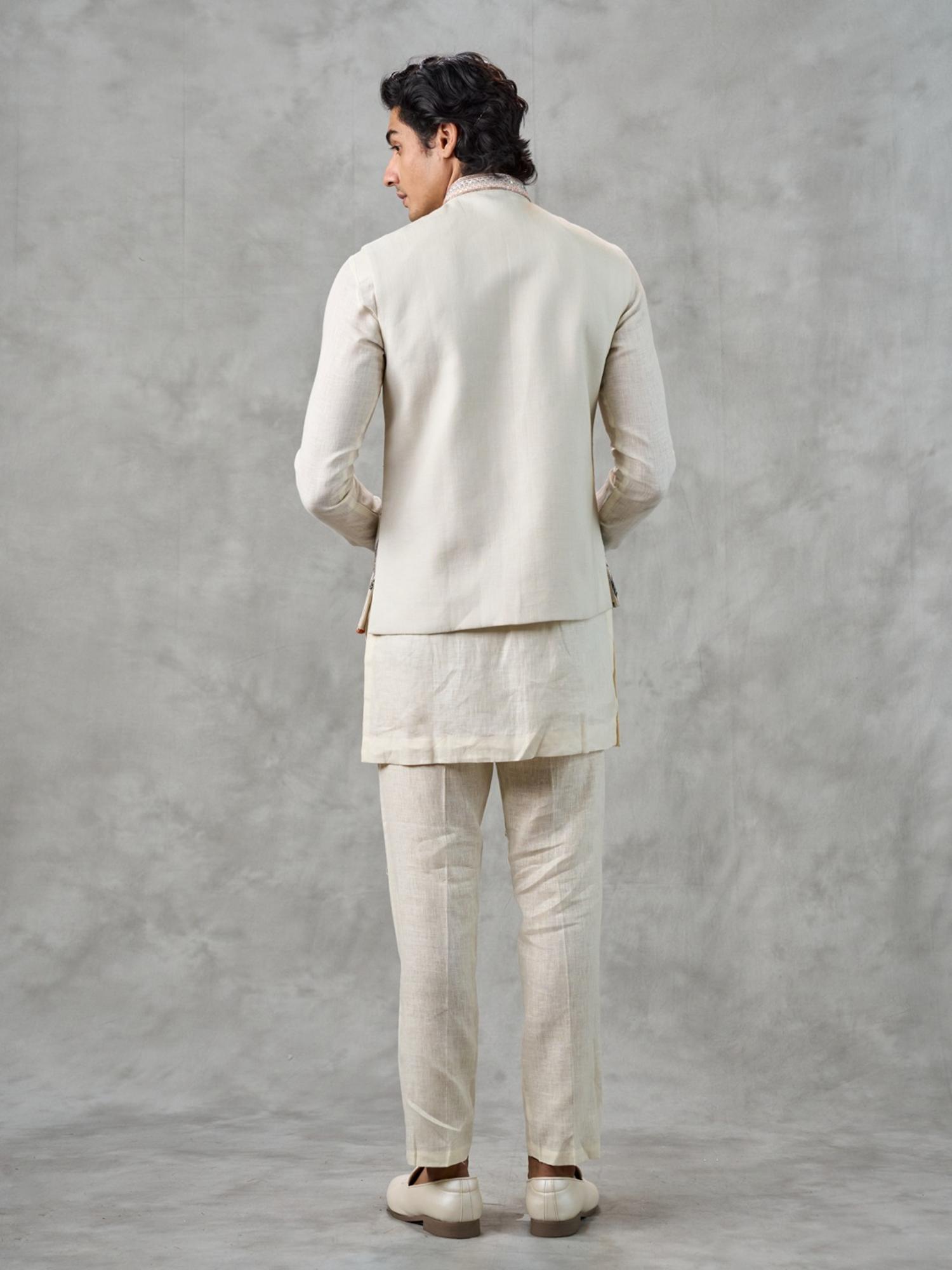 Off White Elegance Kurta with Trouser and Jacket