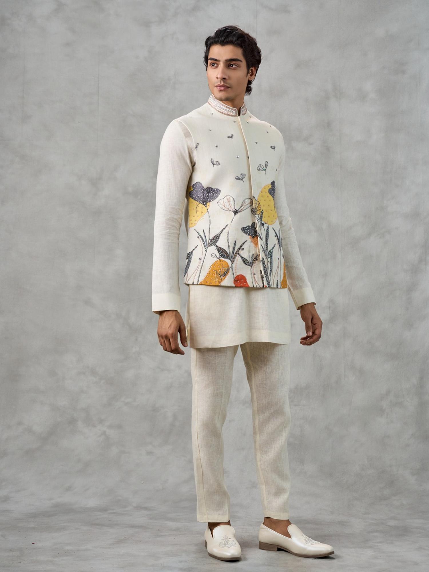 Off White Elegance Kurta with Trouser and Jacket