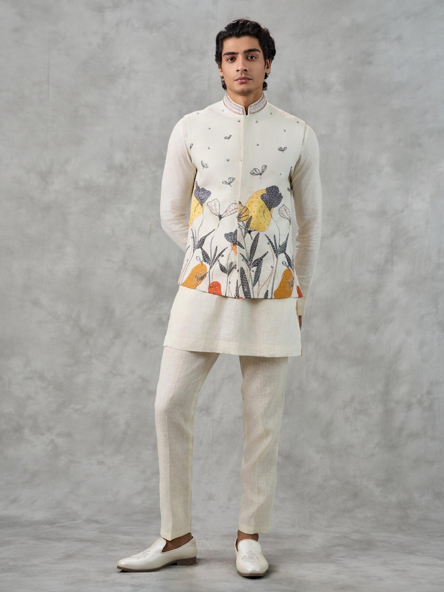 Off White Elegance Kurta with Trouser and Jacket