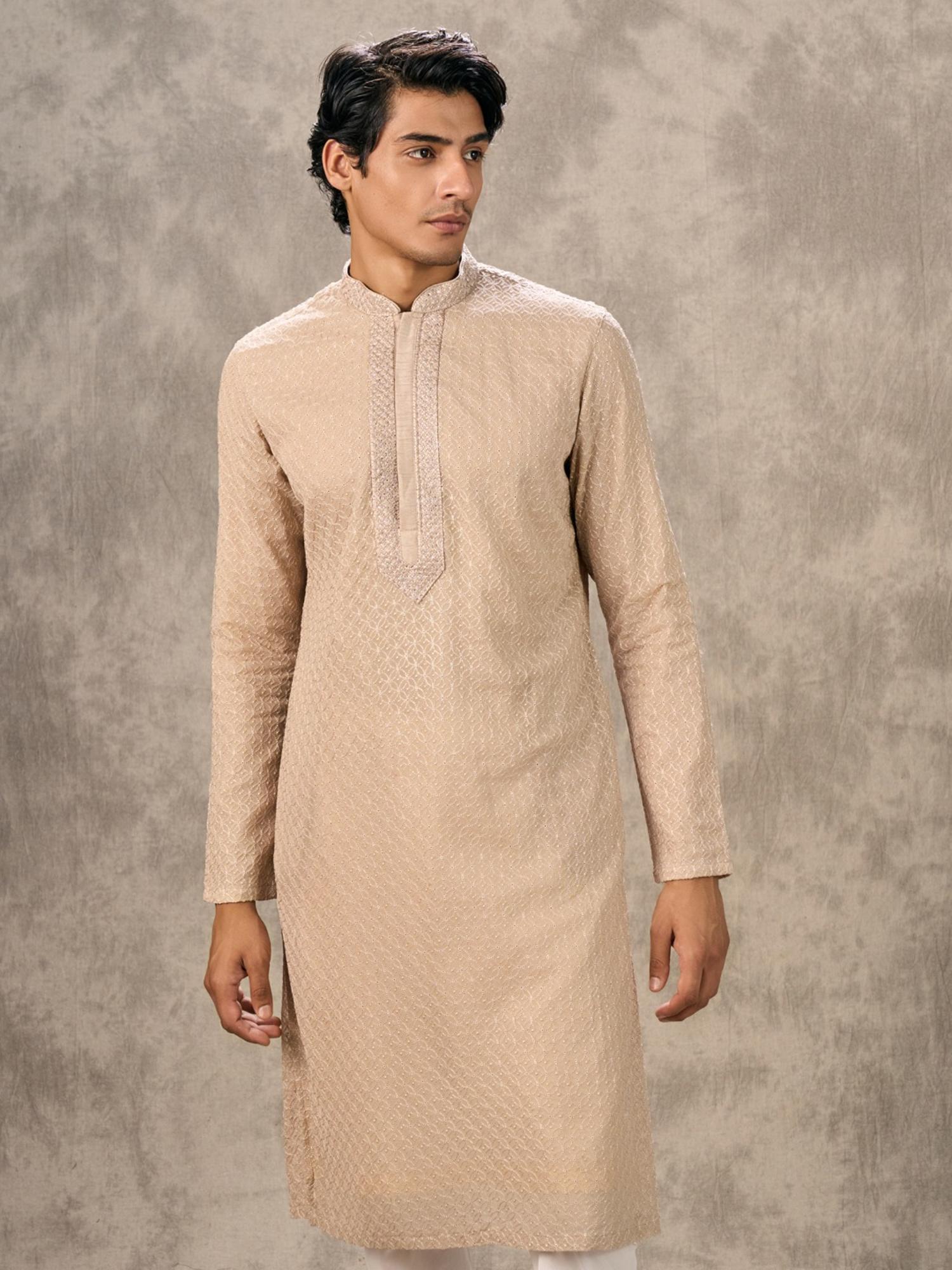 Beige Walnut Elegance Georgette Kurta with Churidar