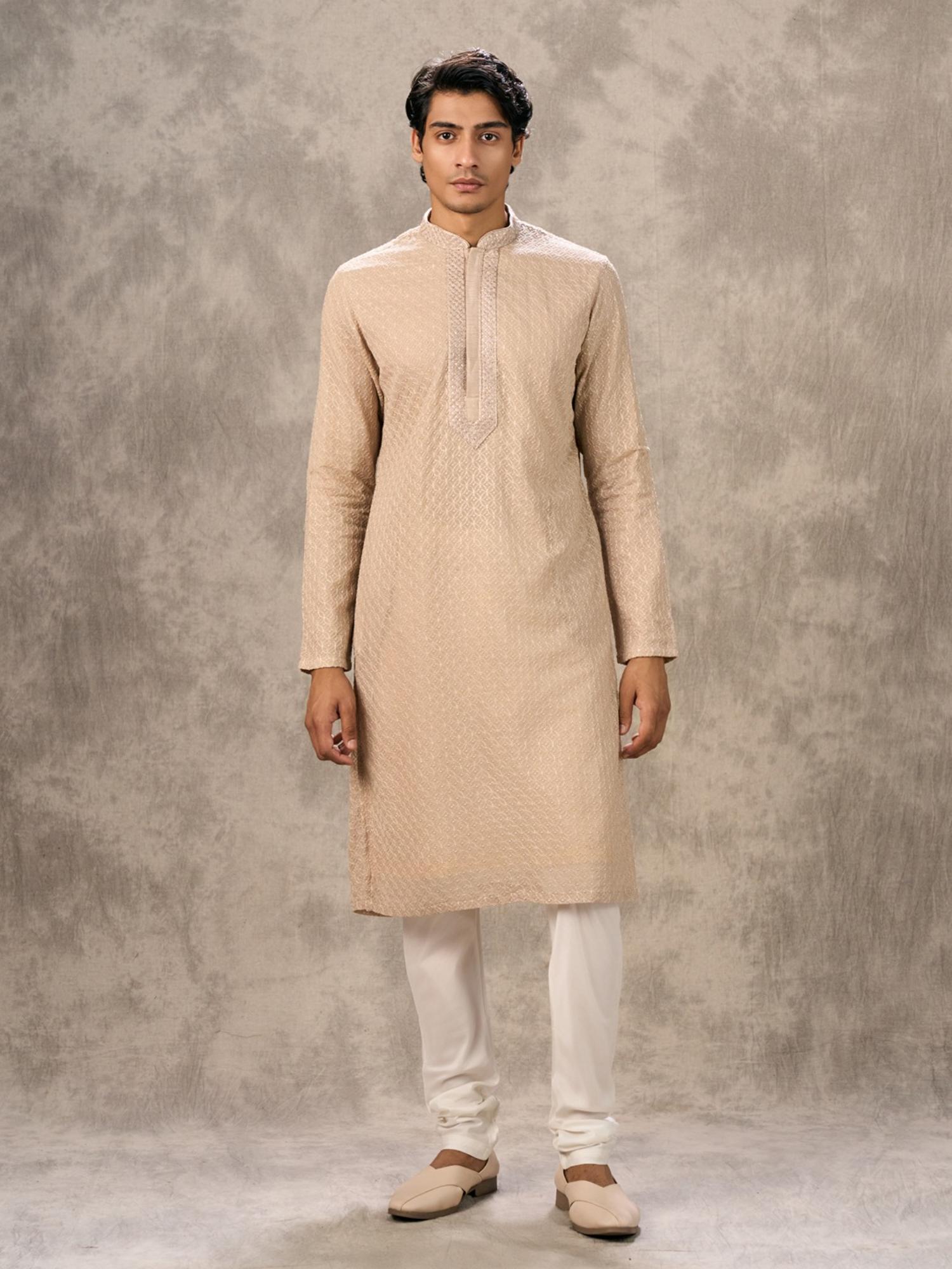 Beige Walnut Elegance Georgette Kurta with Churidar