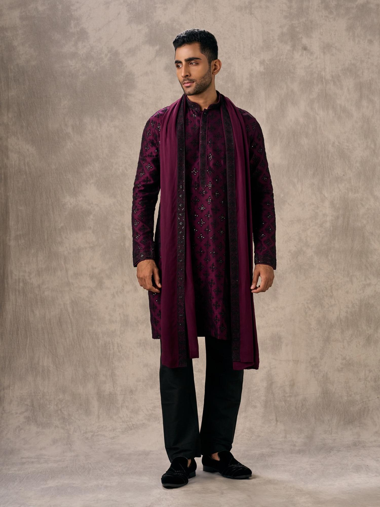 Glamorous Wine Kurta with Pant and Dupatta