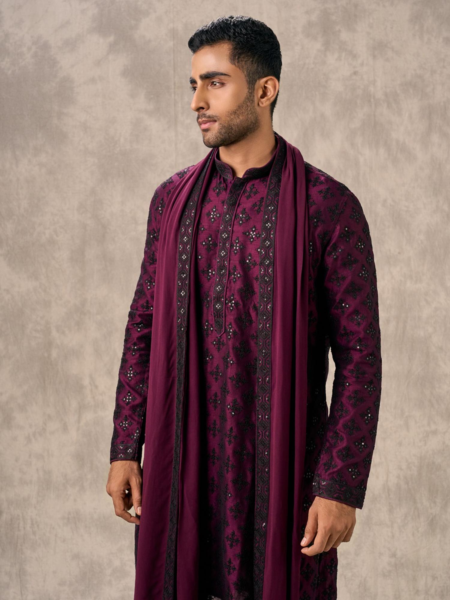 Glamorous Wine Kurta with Pant and Dupatta